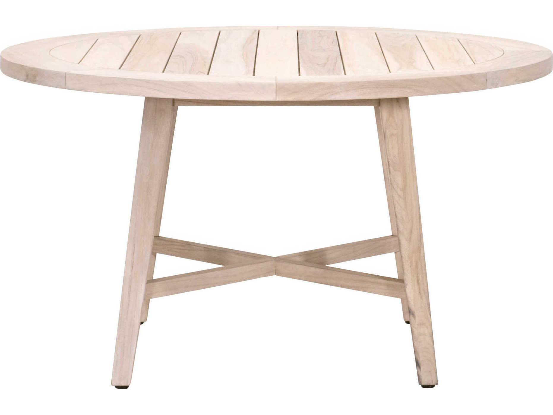 Essentials for Living Outdoor Woven Gray Teak Round Dining Table with Umbrella Hole