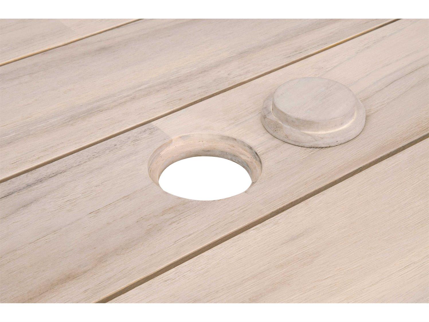 Essentials for Living Woven-Outdoor Teak Rectangular Umbrella Hole Dining Table