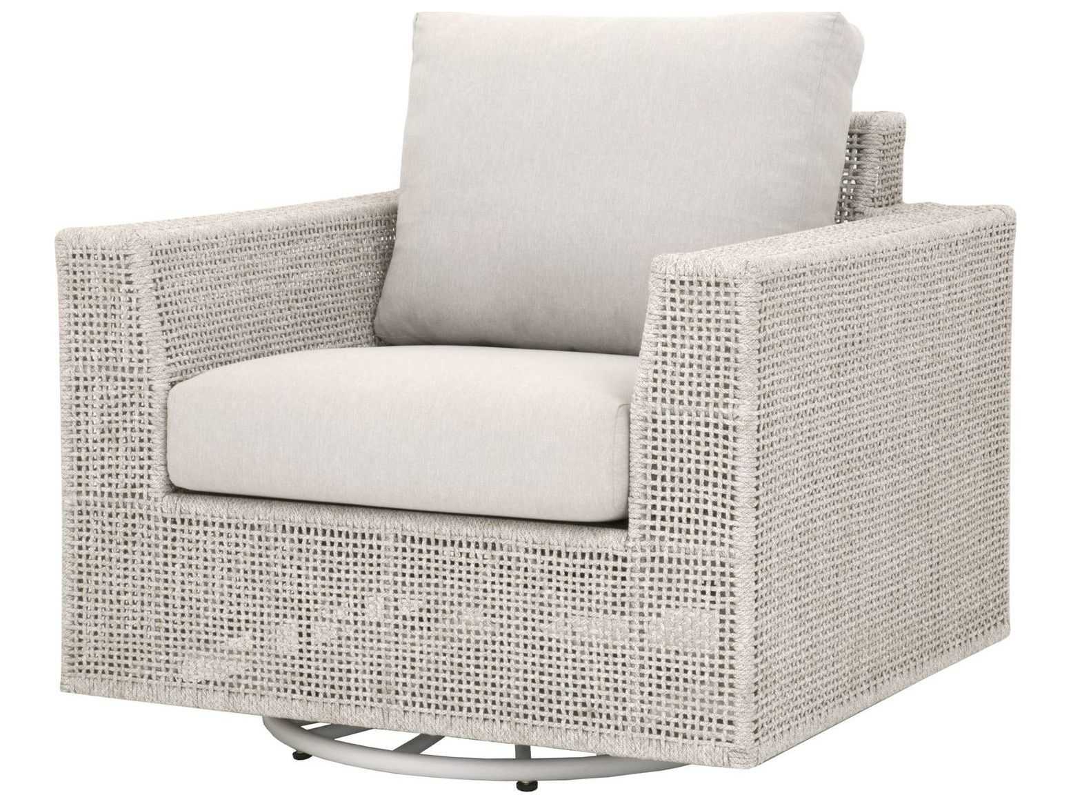 Essentials for Living Outdoor Woven Rope Taupe & White Flat / Pumice Aluminum Cushion Swivel Rocker Lounge Chair
