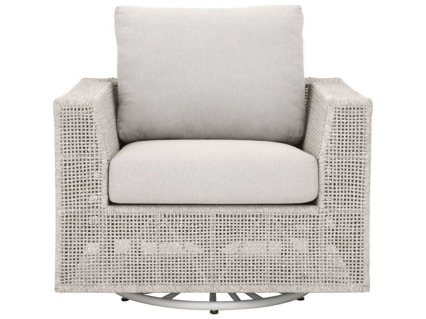 Essentials for Living Outdoor Woven Rope Taupe & White Flat / Pumice Aluminum Cushion Swivel Rocker Lounge Chair
