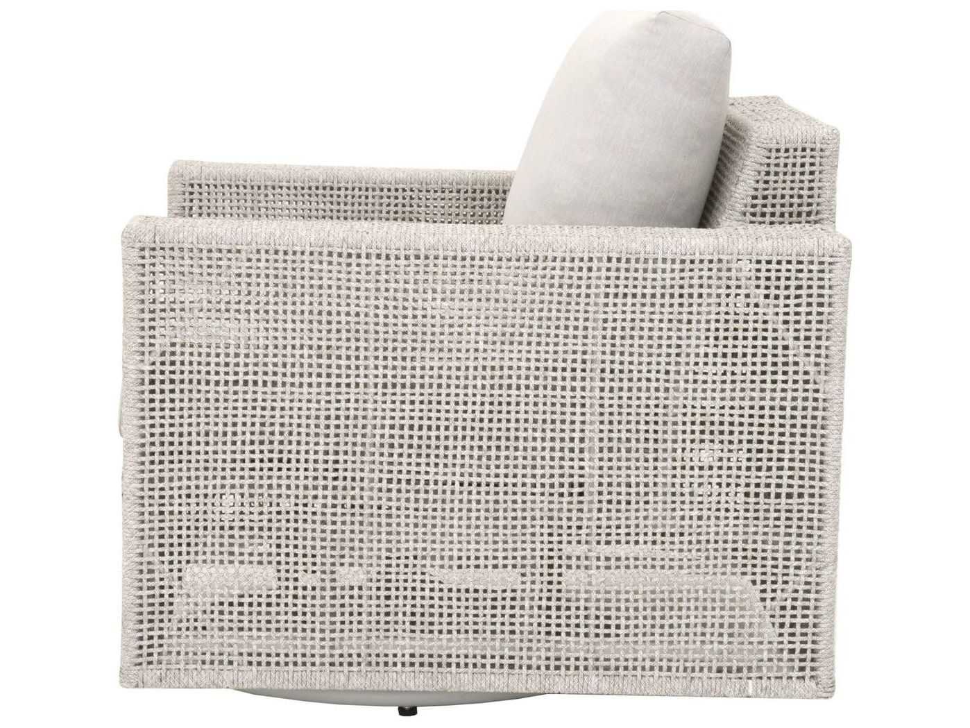 Essentials for Living Outdoor Woven Rope Taupe & White Flat / Pumice Aluminum Cushion Swivel Rocker Lounge Chair