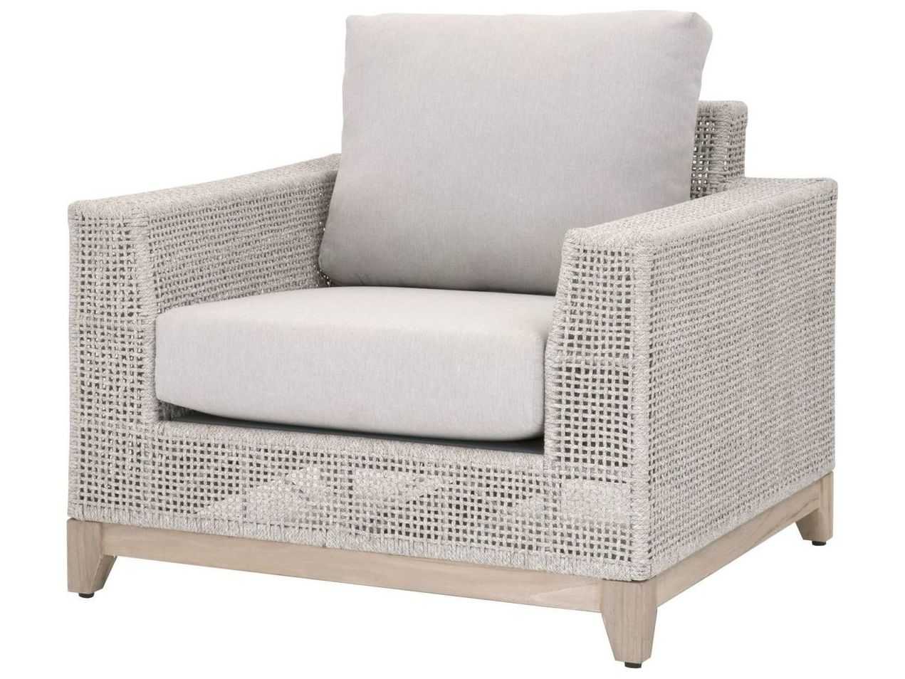 Essentials for Living Outdoor Woven Rope Taupe & White Flat / Pumice Cushion Lounge Chair