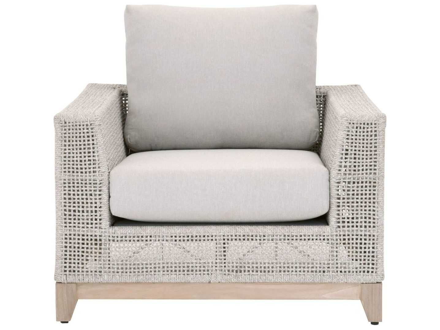 Essentials for Living Outdoor Woven Rope Taupe & White Flat / Pumice Cushion Lounge Chair