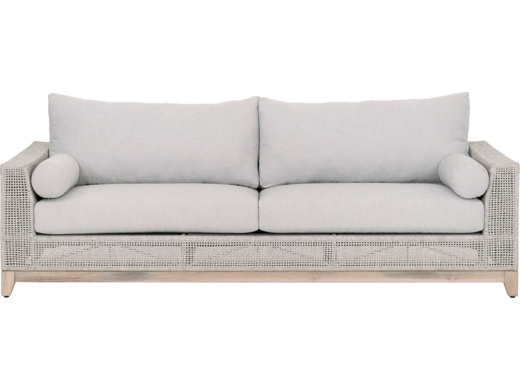 Essentials for Living Outdoor Woven Rope Taupe & White Flat / Pumice Cushion Sofa