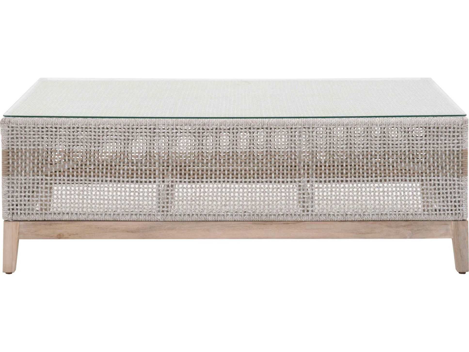 Essentials for Living Outdoor Woven Rope Taupe & White Flat Rectangular Coffee Table