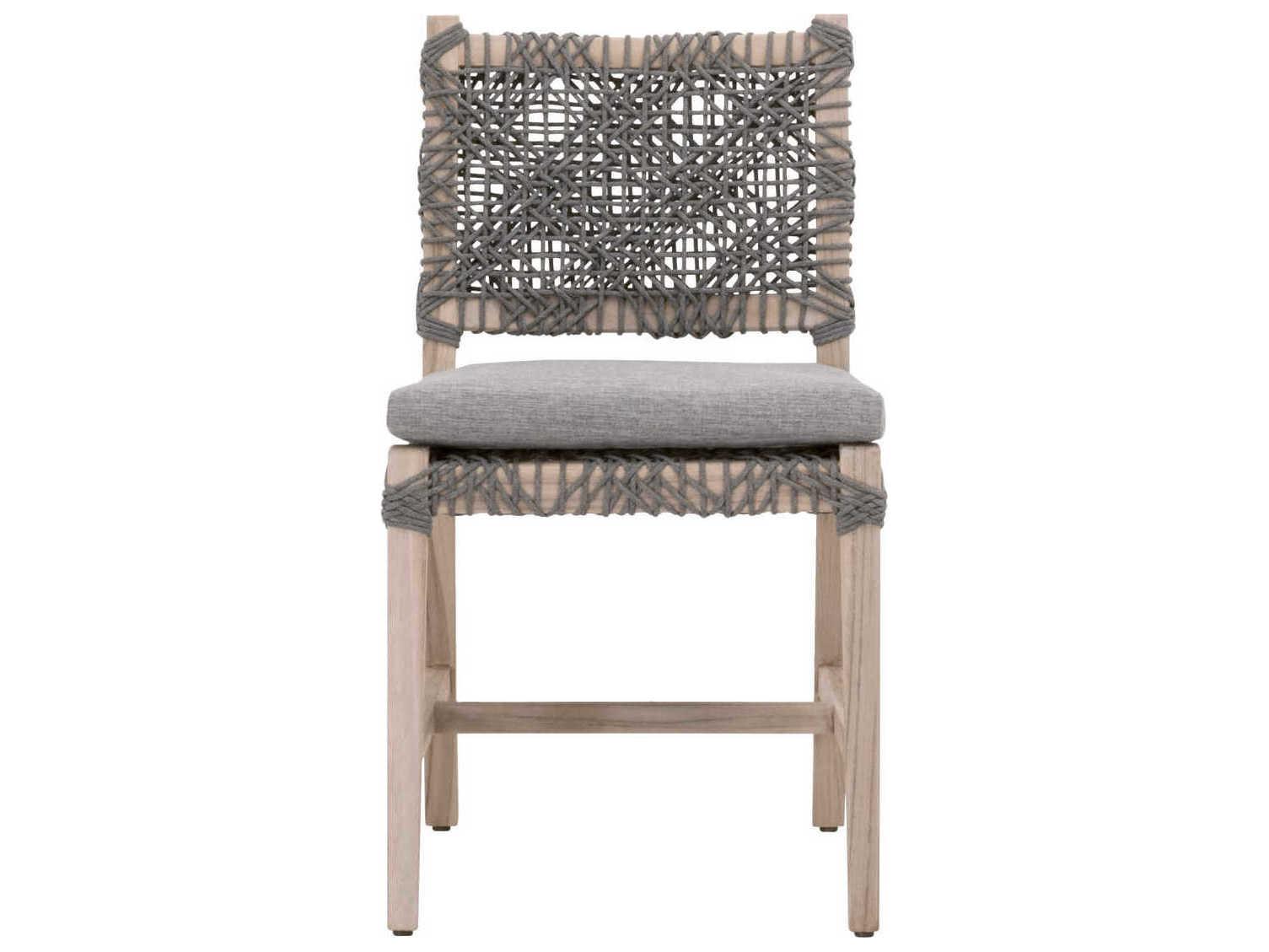 Essentials for Living Outdoor Woven Rope Dove Flat Rope / Performance Gray Teak Costa Dining Side Chair Set of 2