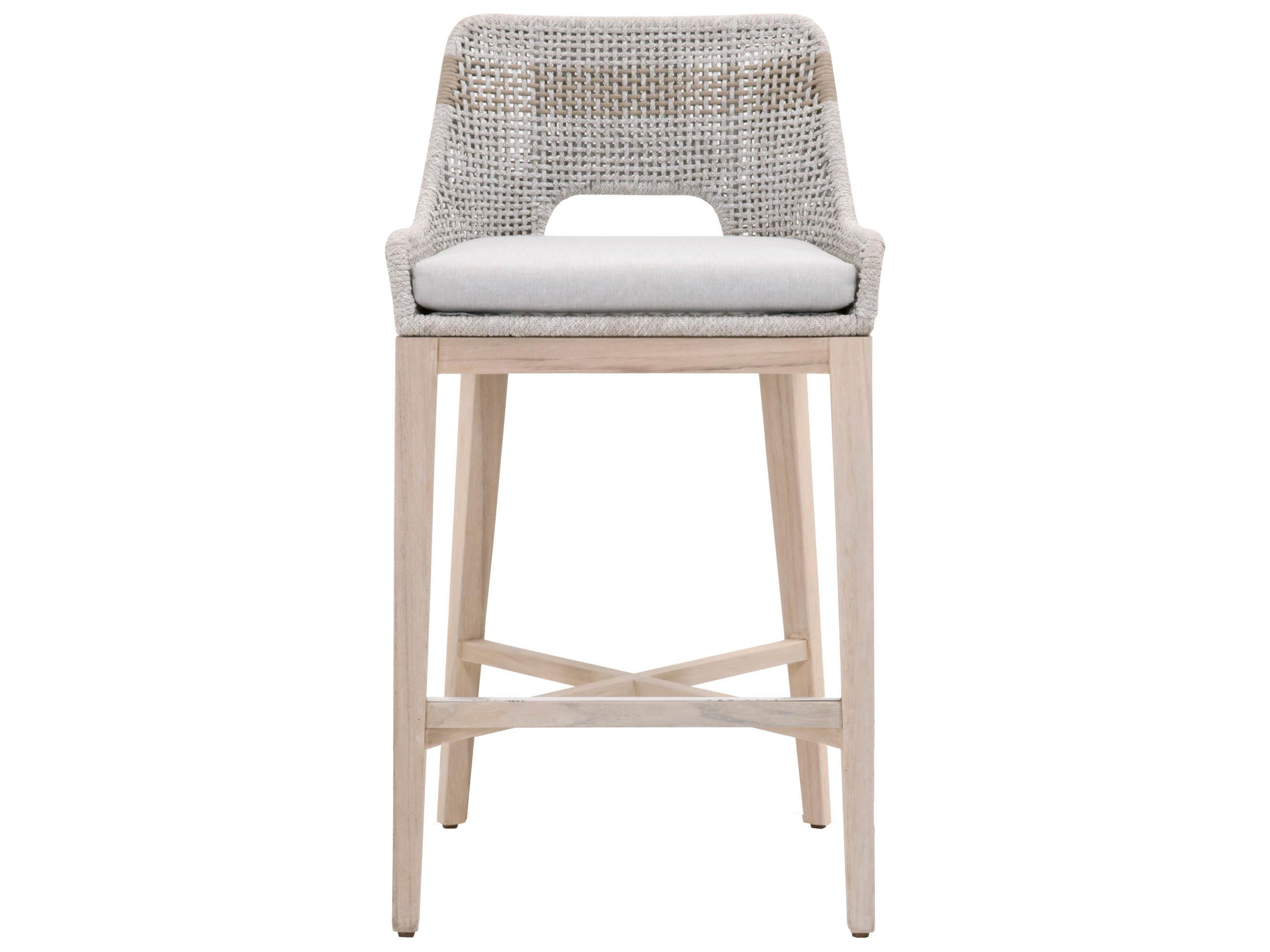 Essentials for Living Outdoor Woven Rope White Taupe Tapestry Bar Stool with Pumice Cushion