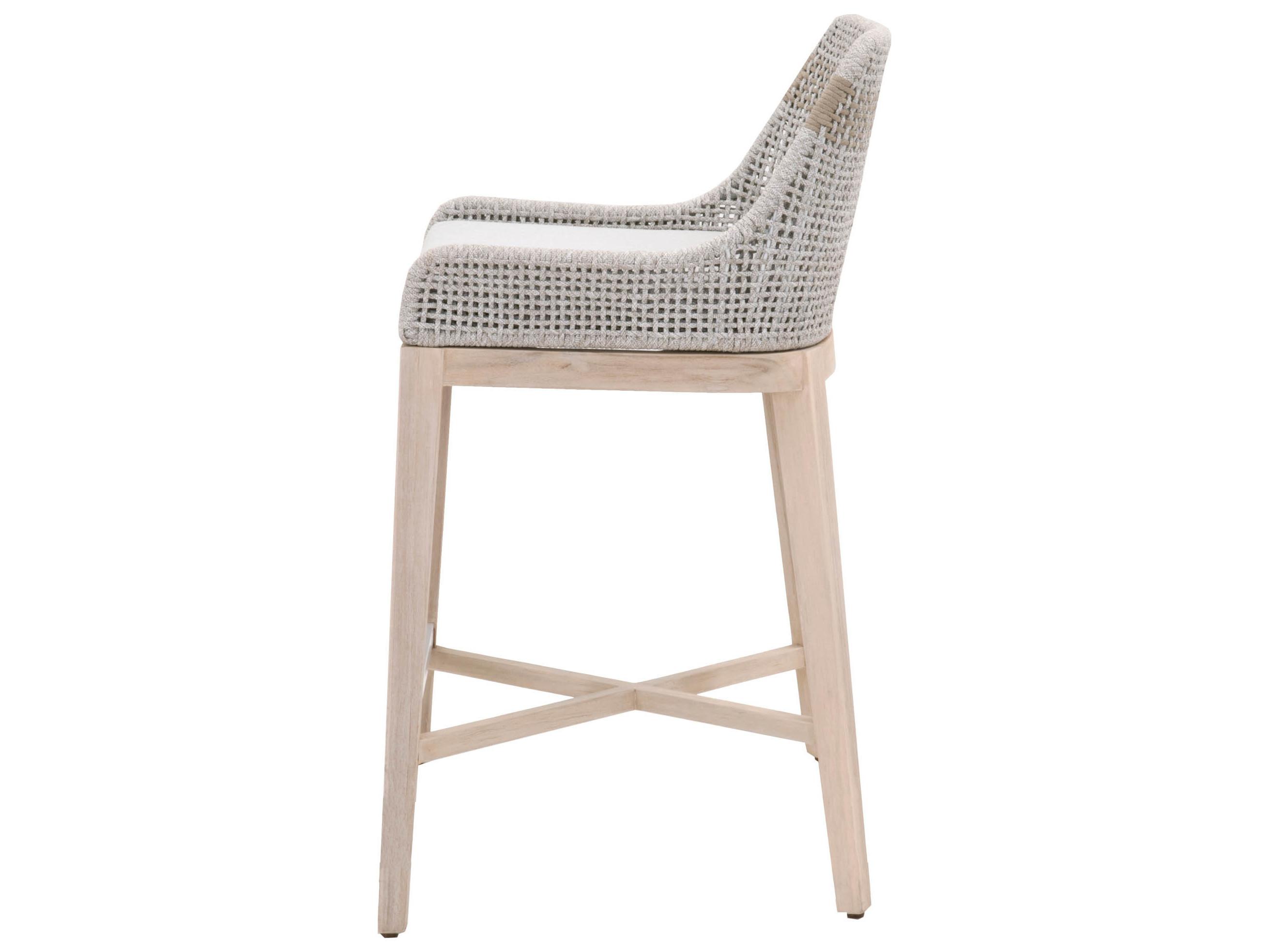 Essentials for Living Outdoor Woven Rope White Taupe Tapestry Bar Stool with Pumice Cushion