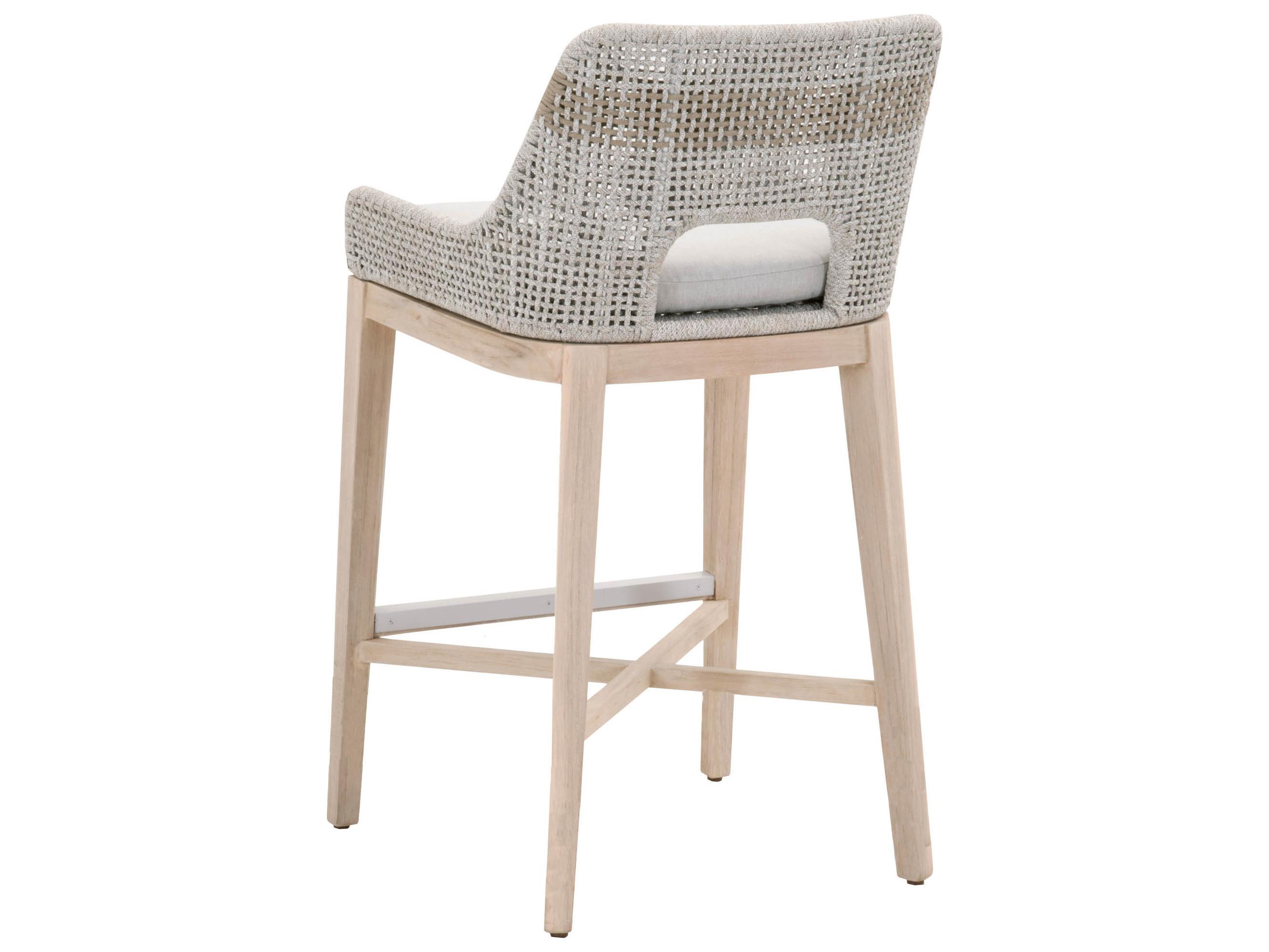 Essentials for Living Outdoor Woven Rope White Taupe Tapestry Bar Stool with Pumice Cushion
