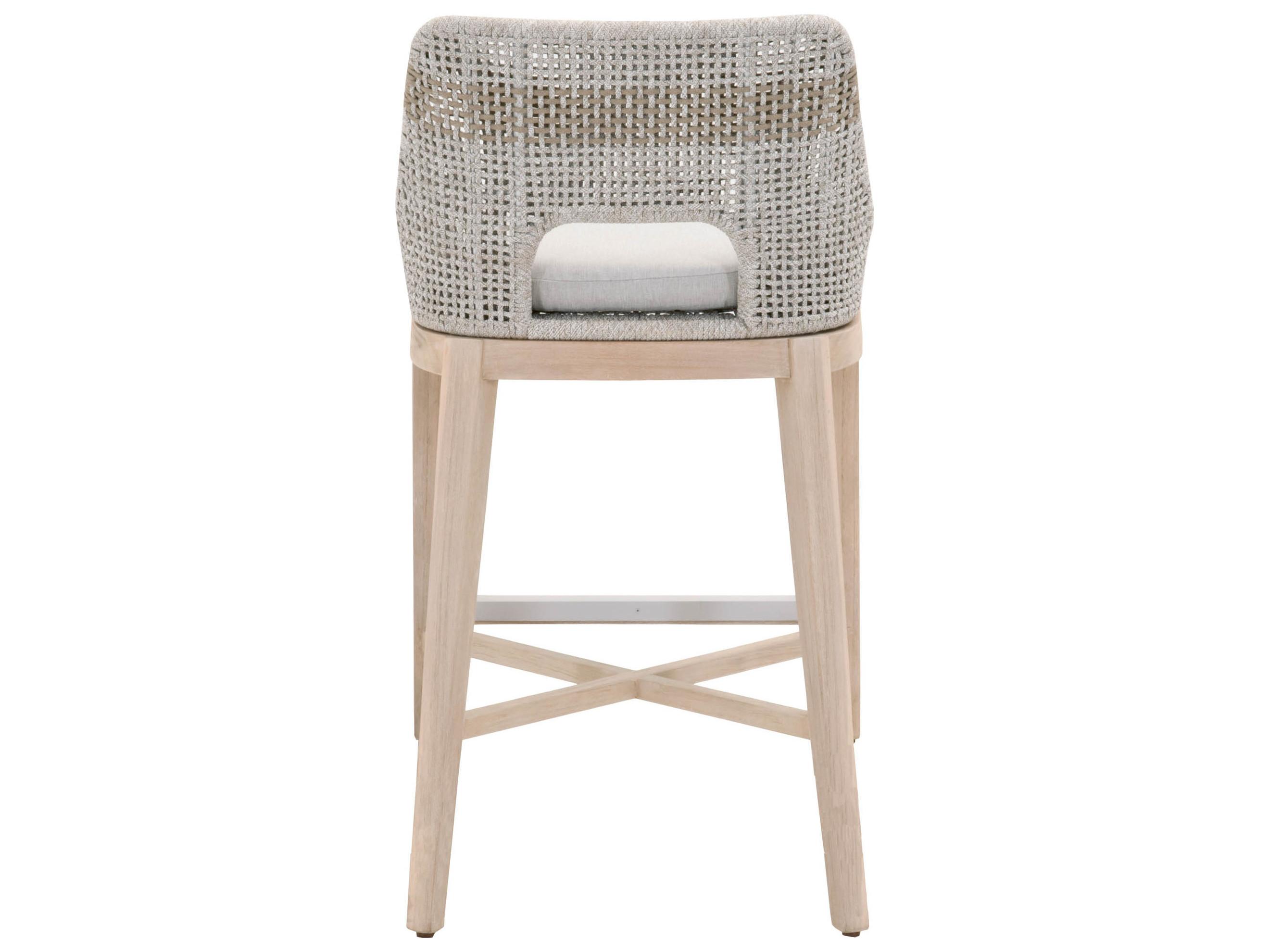 Essentials for Living Outdoor Woven Rope White Taupe Tapestry Bar Stool with Pumice Cushion