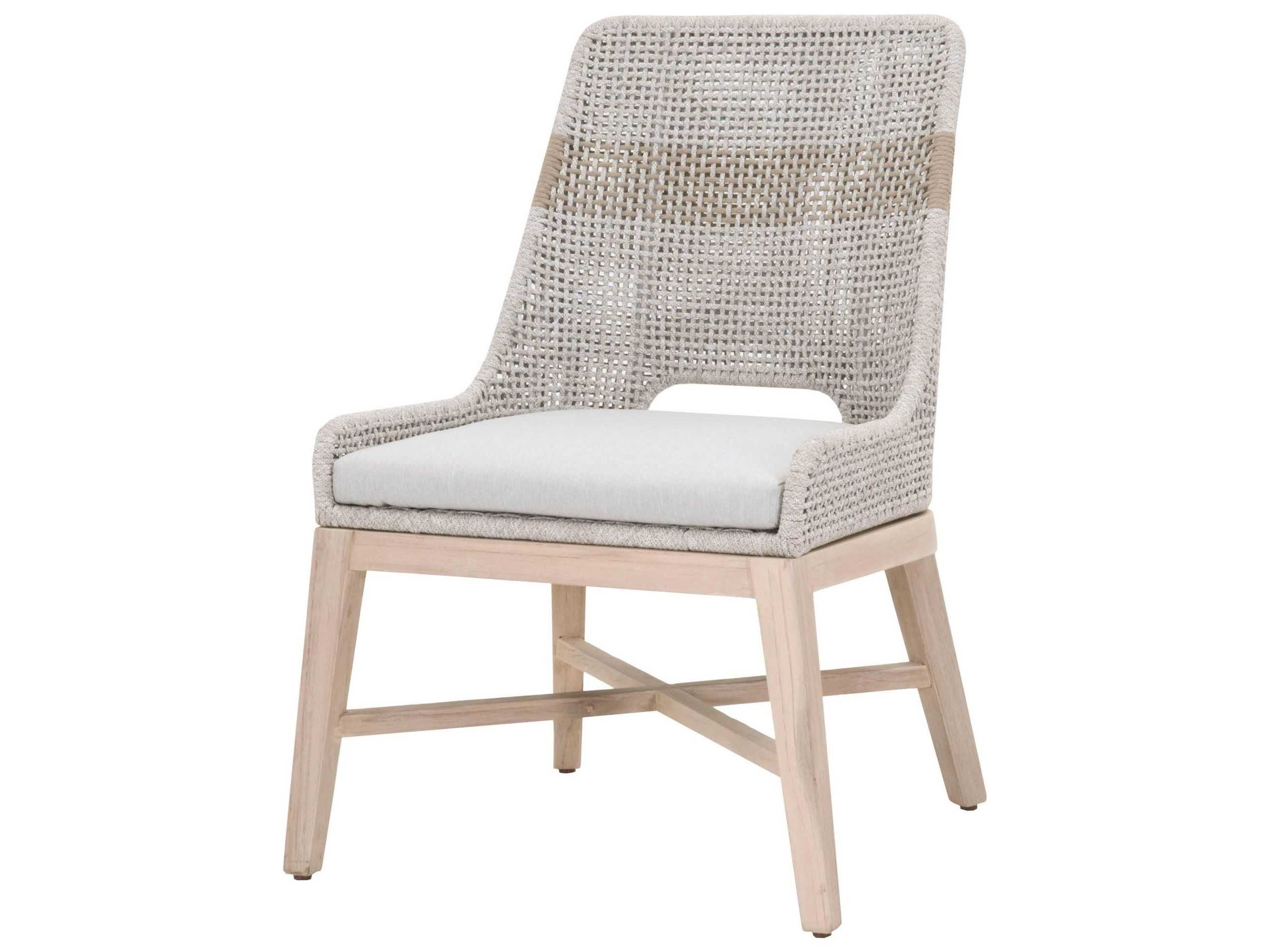 Essentials for Living Outdoor Woven Rope Taupe & White Flat / Pumice Cushion Dining Chair Set of 2