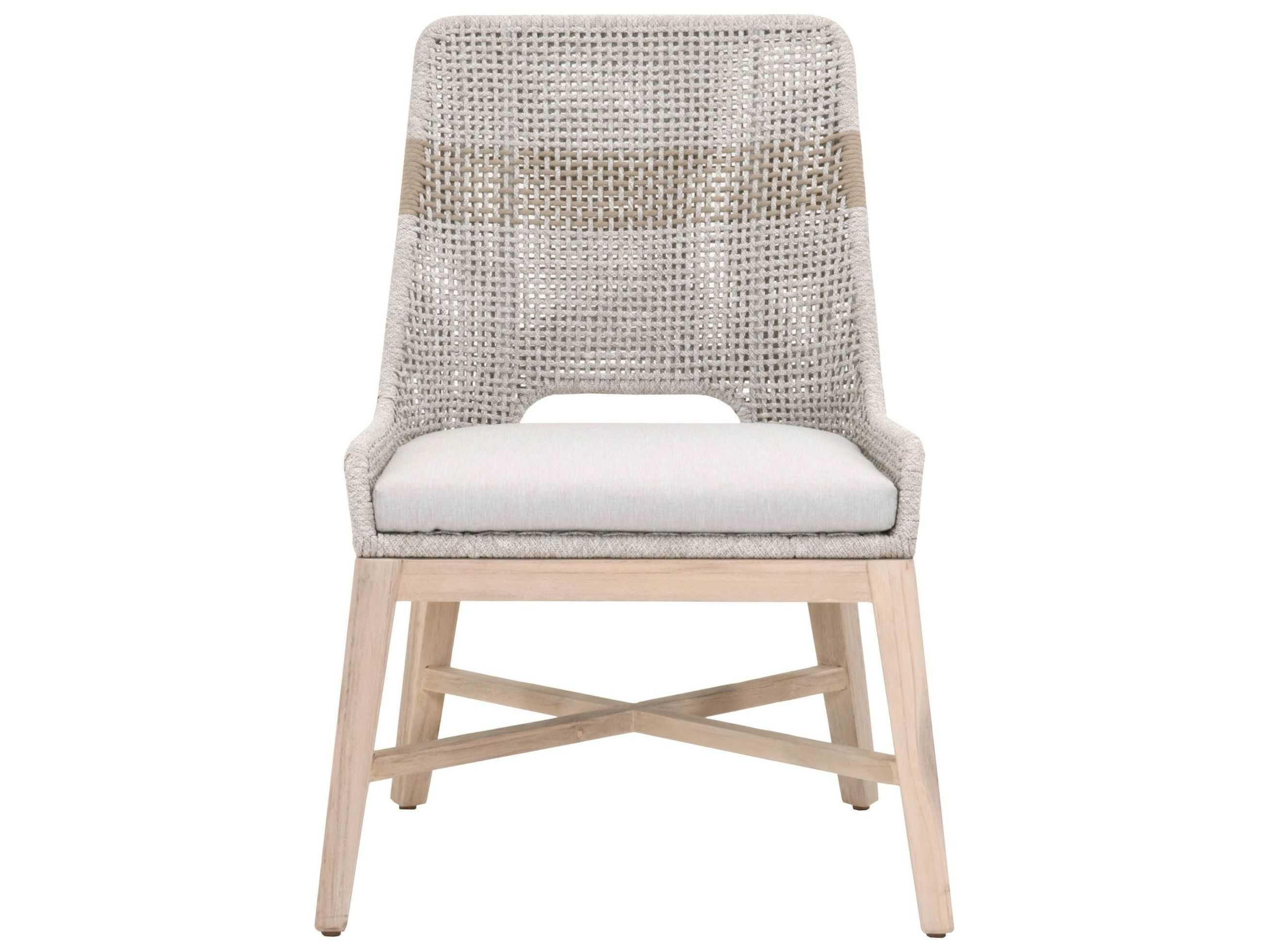 Essentials for Living Outdoor Woven Rope Taupe & White Flat / Pumice Cushion Dining Chair Set of 2