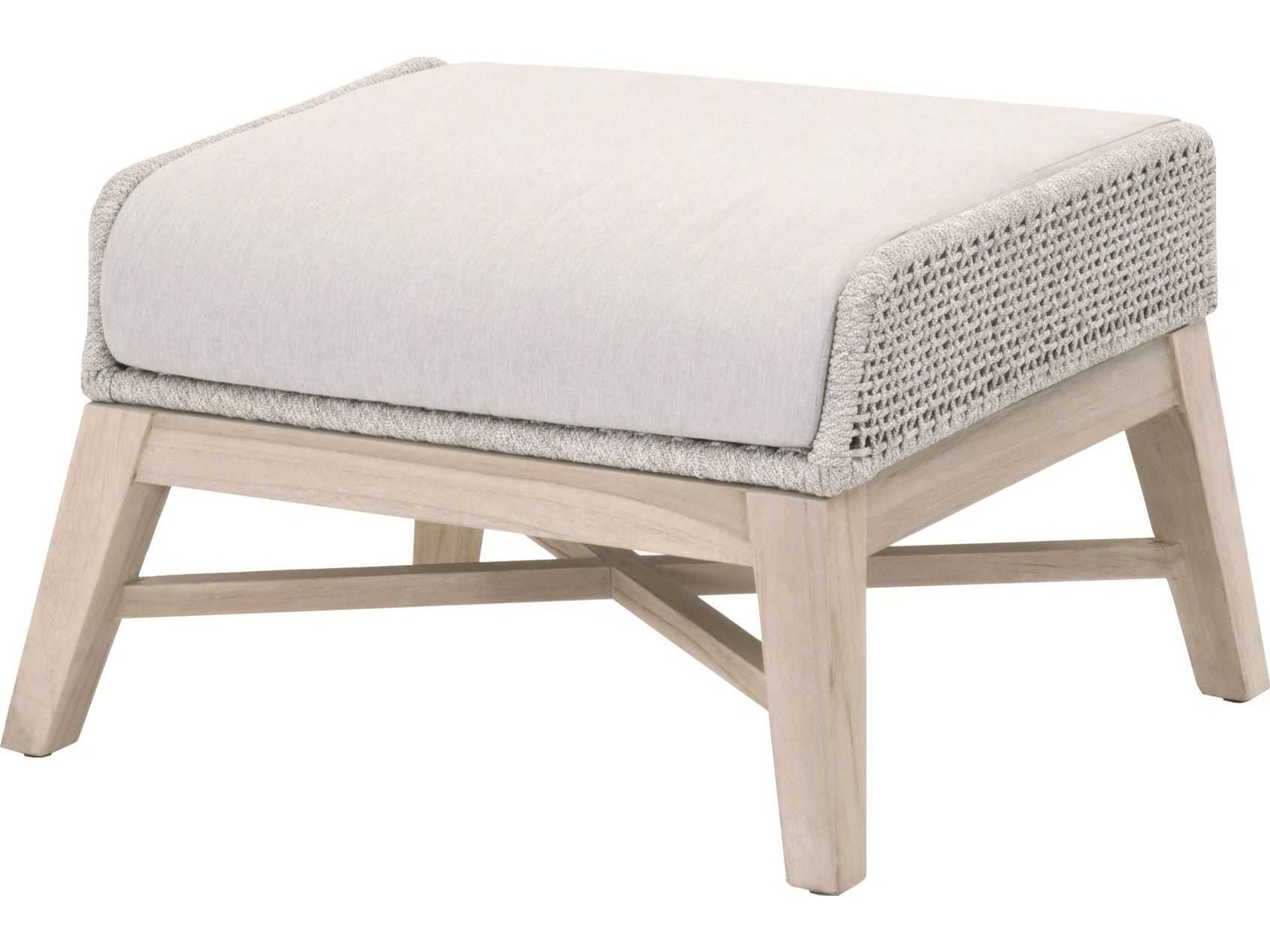 Essentials for Living Outdoor Woven Rope Taupe & White Flat / Pumice Cushion Ottoman