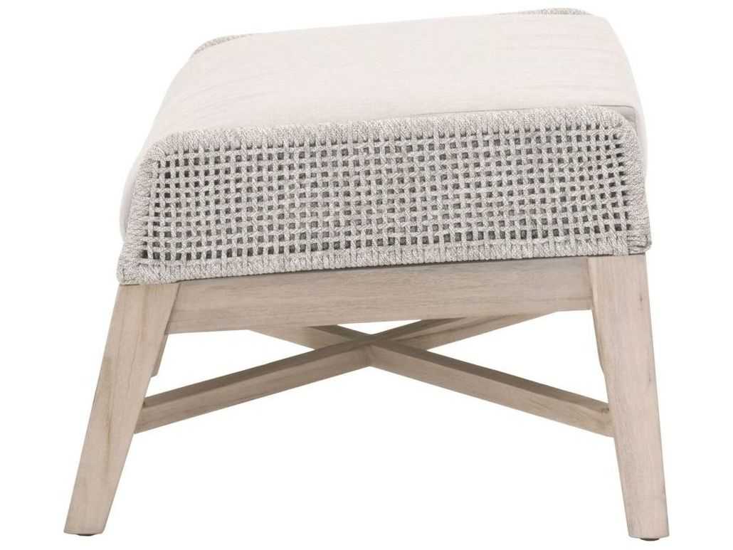 Essentials for Living Outdoor Woven Rope Taupe & White Flat / Pumice Cushion Ottoman