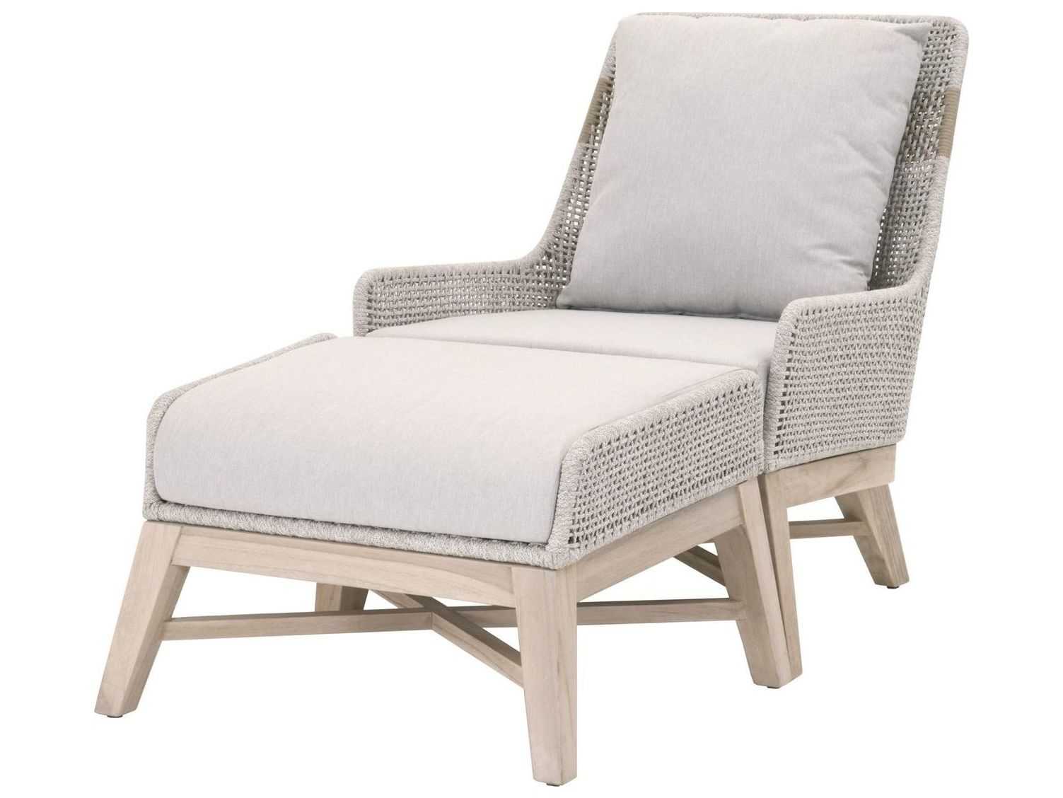 Essentials for Living Outdoor Woven Rope Taupe & White Flat / Pumice Cushion Ottoman