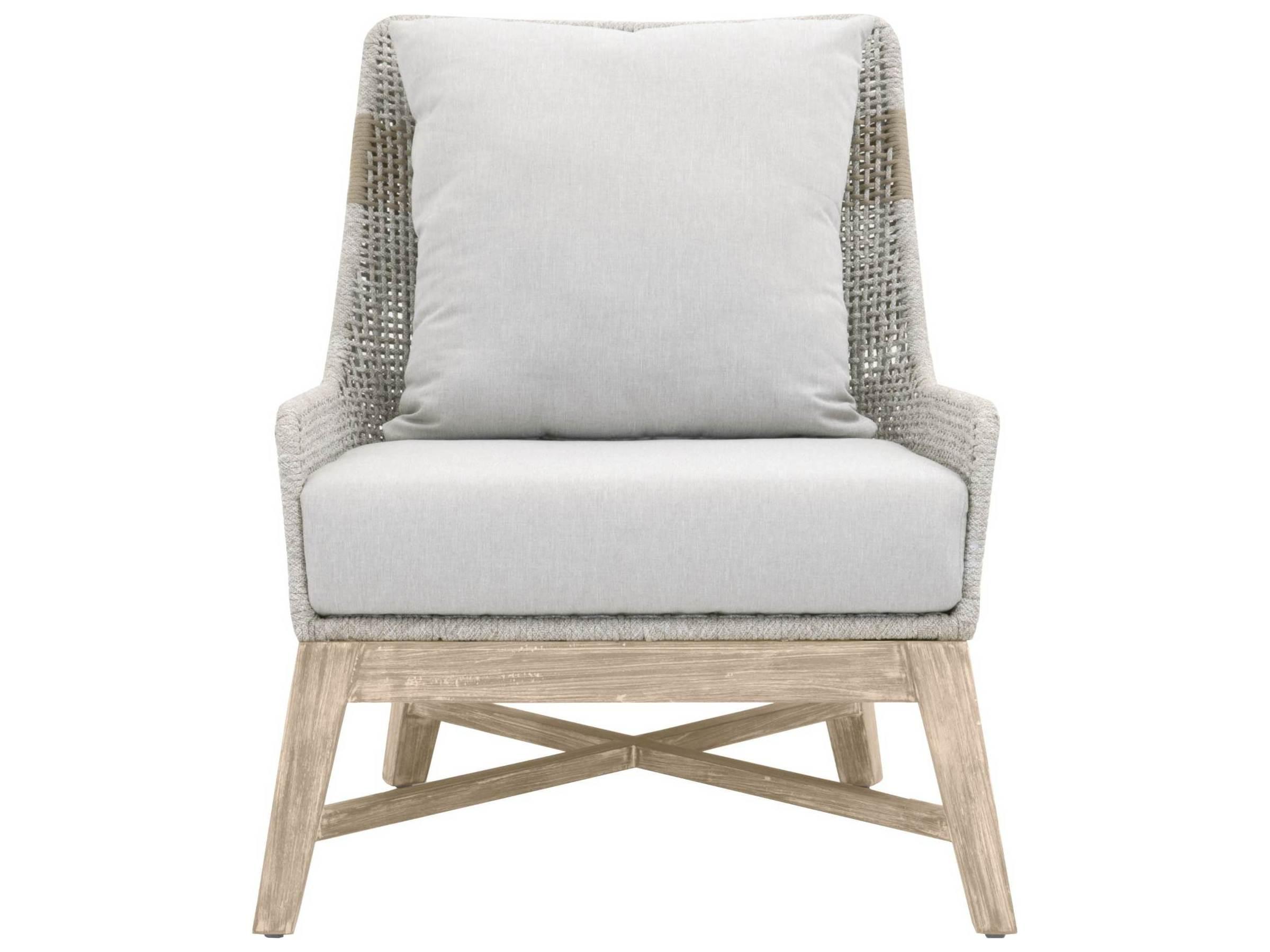 Essentials for Living Outdoor Woven Rope White Taupe Tapestry Lounge Chair with Pumice cushion