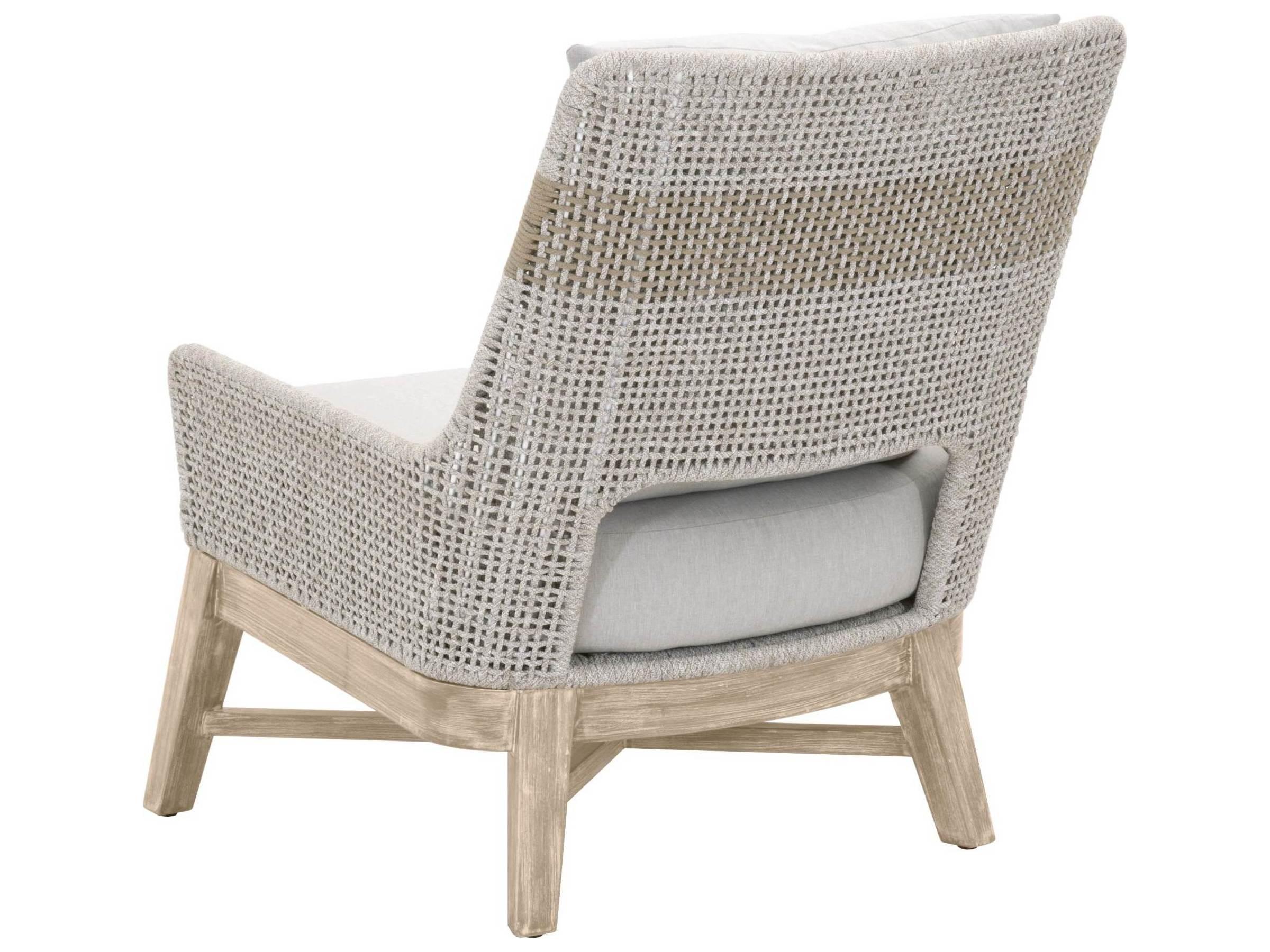 Essentials for Living Outdoor Woven Rope White Taupe Tapestry Lounge Chair with Pumice cushion