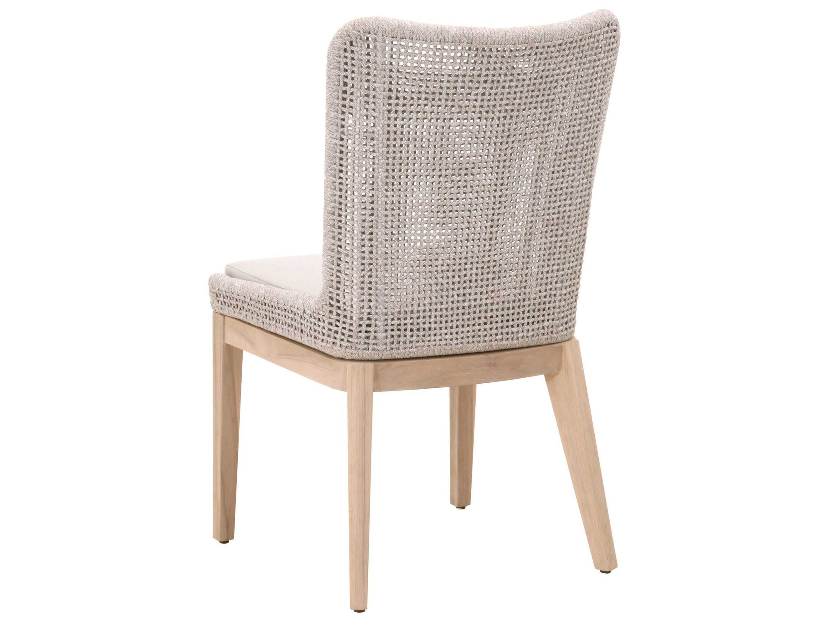 Essentials for Living Outdoor Woven Rope Taupe & White Flat / Pumice Cushion Dining Chair Set of 2