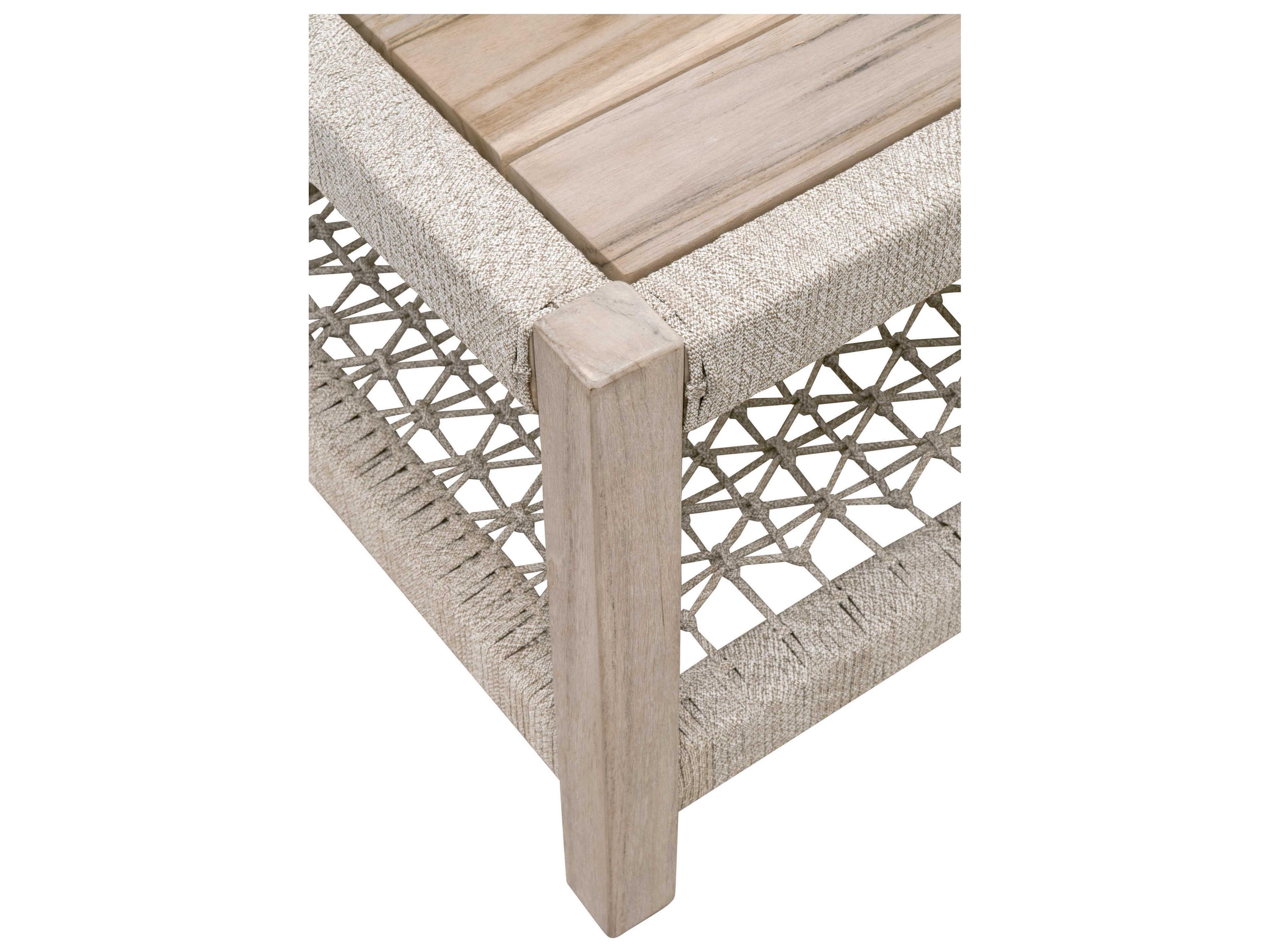 Essentials for Living Outdoor Woven Rope Taupe & White Flat Rope, Gray Teak Square Coffee Table