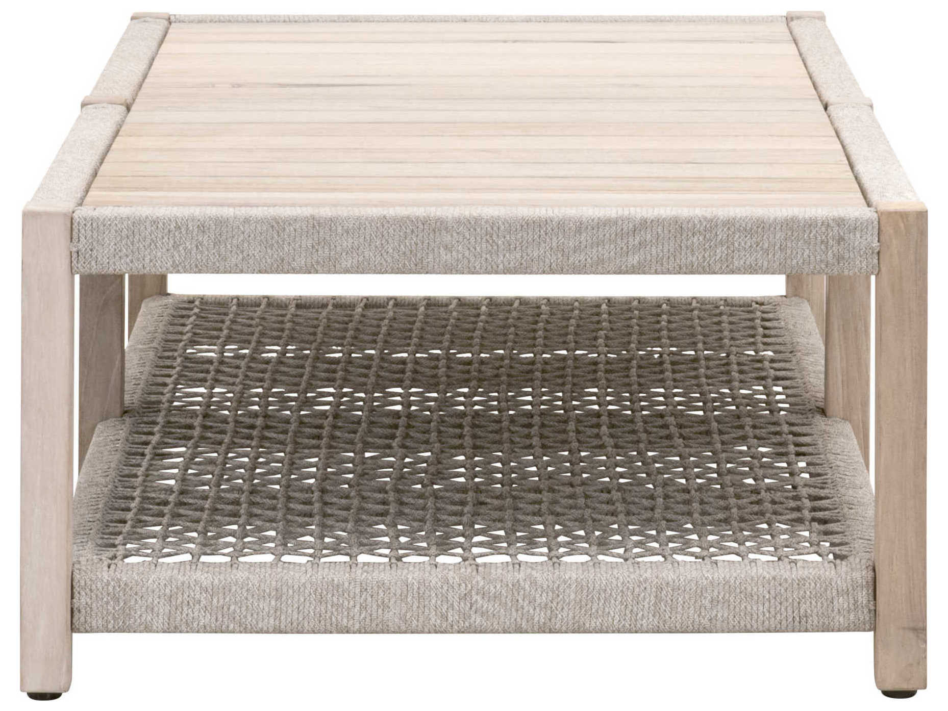 Luxecor Respite Outdoor Rope Taupe & White Flat Rope, Gray Teak Rectangular Coffee Table