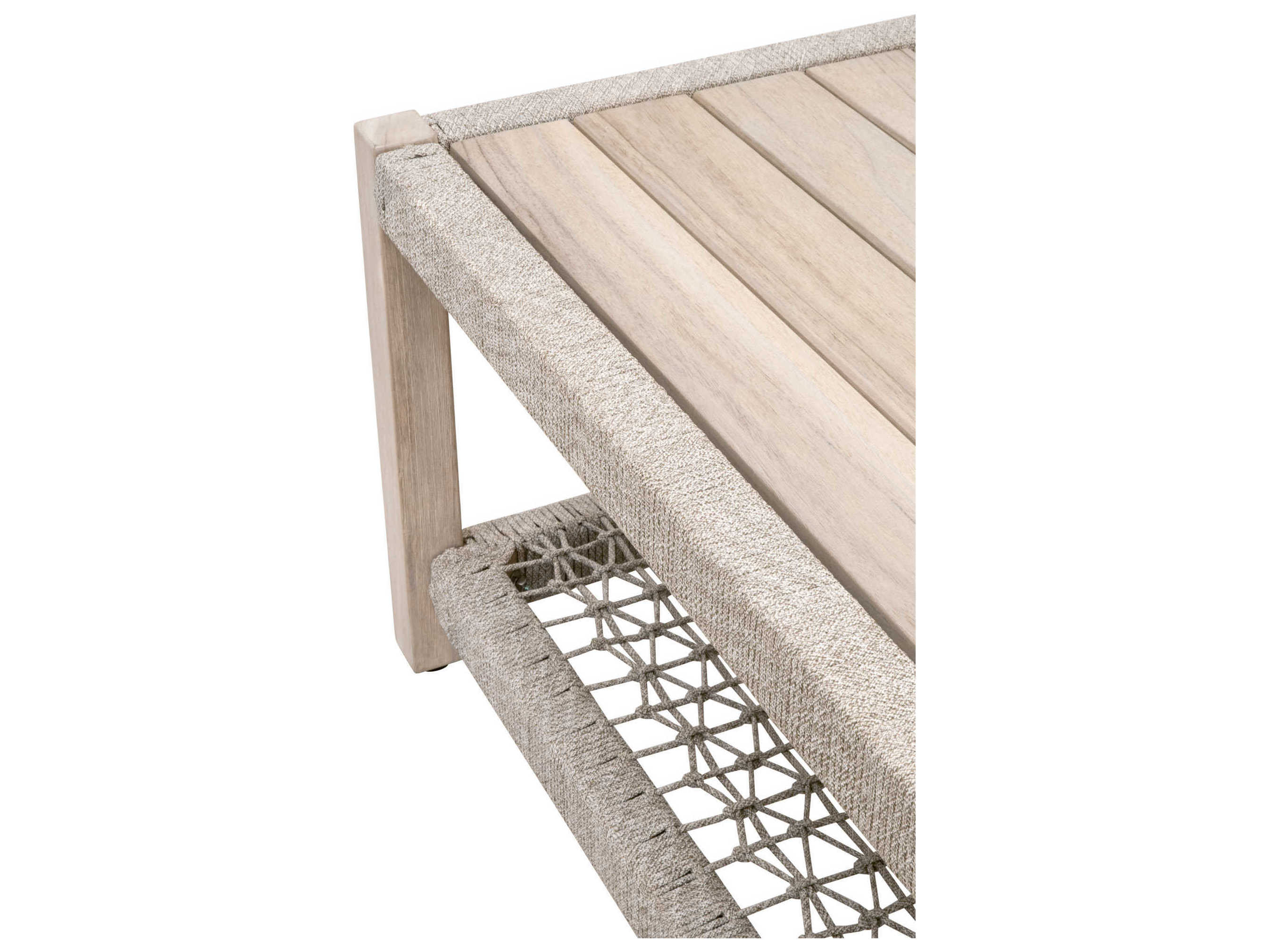 Luxecor Respite Outdoor Rope Taupe & White Flat Rope, Gray Teak Rectangular Coffee Table