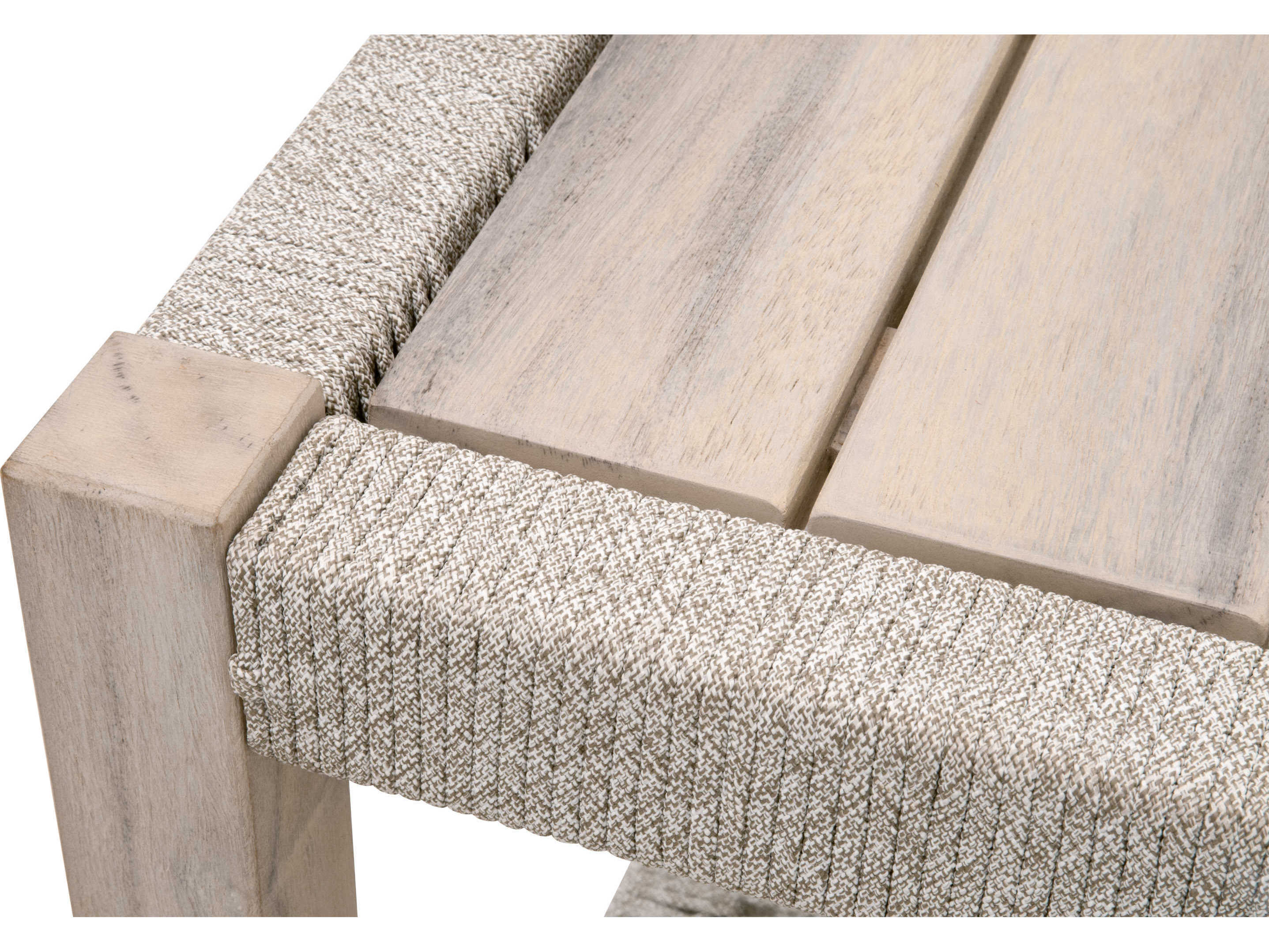 Essentials for Living Outdoor Woven Rope Taupe & White Flat Rope, Gray Teak Square End Table