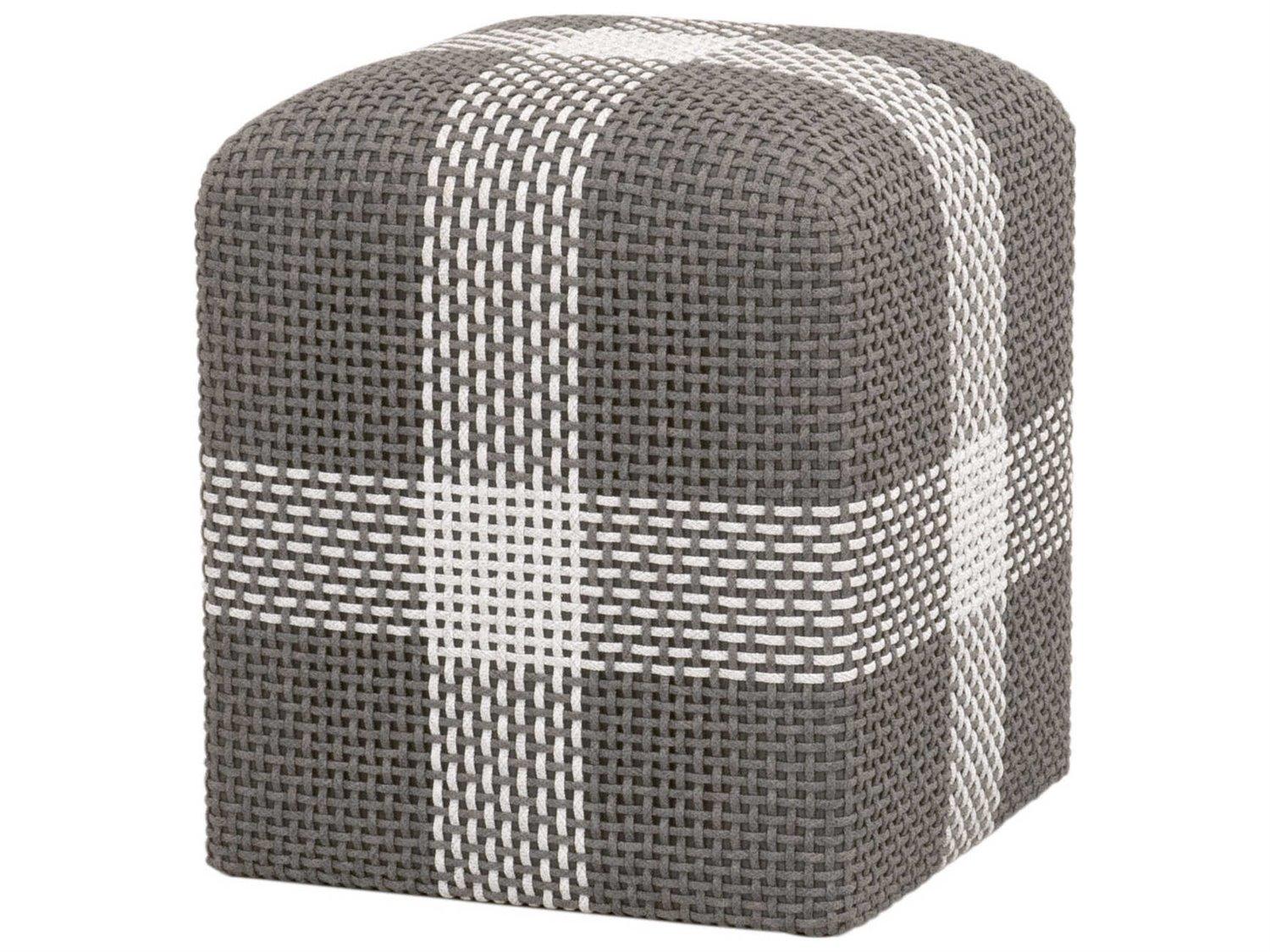 Essentials for Living Outdoor Woven Dove Flat Rope / White Speckle Stripe Rope Ottoman