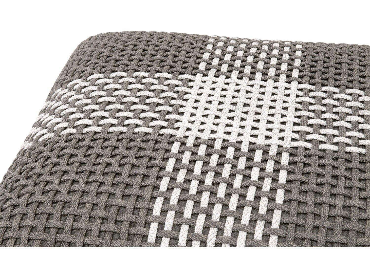 Essentials for Living Outdoor Woven Dove Flat Rope / White Speckle Stripe Rope Ottoman