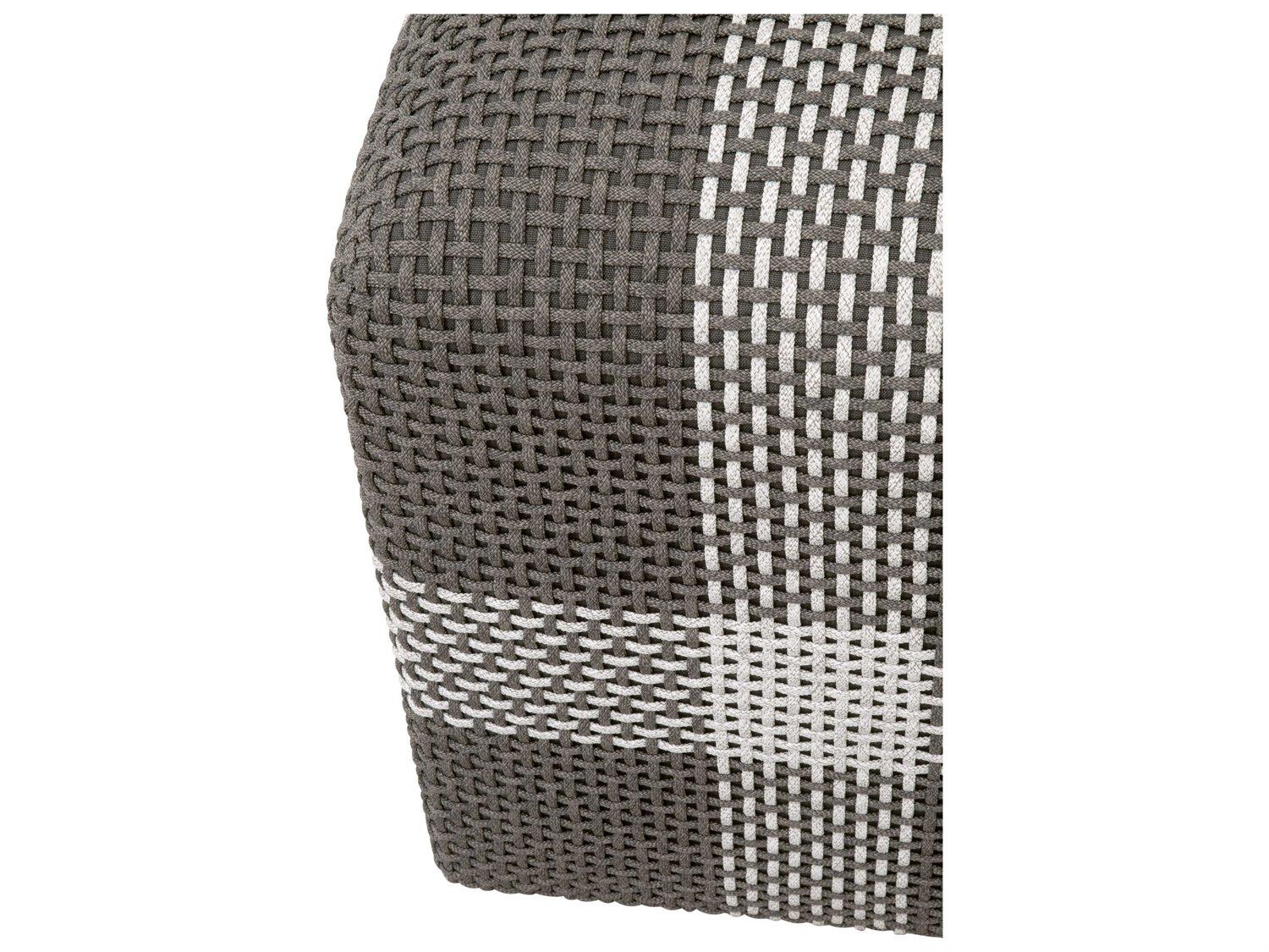 Essentials for Living Outdoor Woven Dove Flat Rope / White Speckle Stripe Rope Ottoman