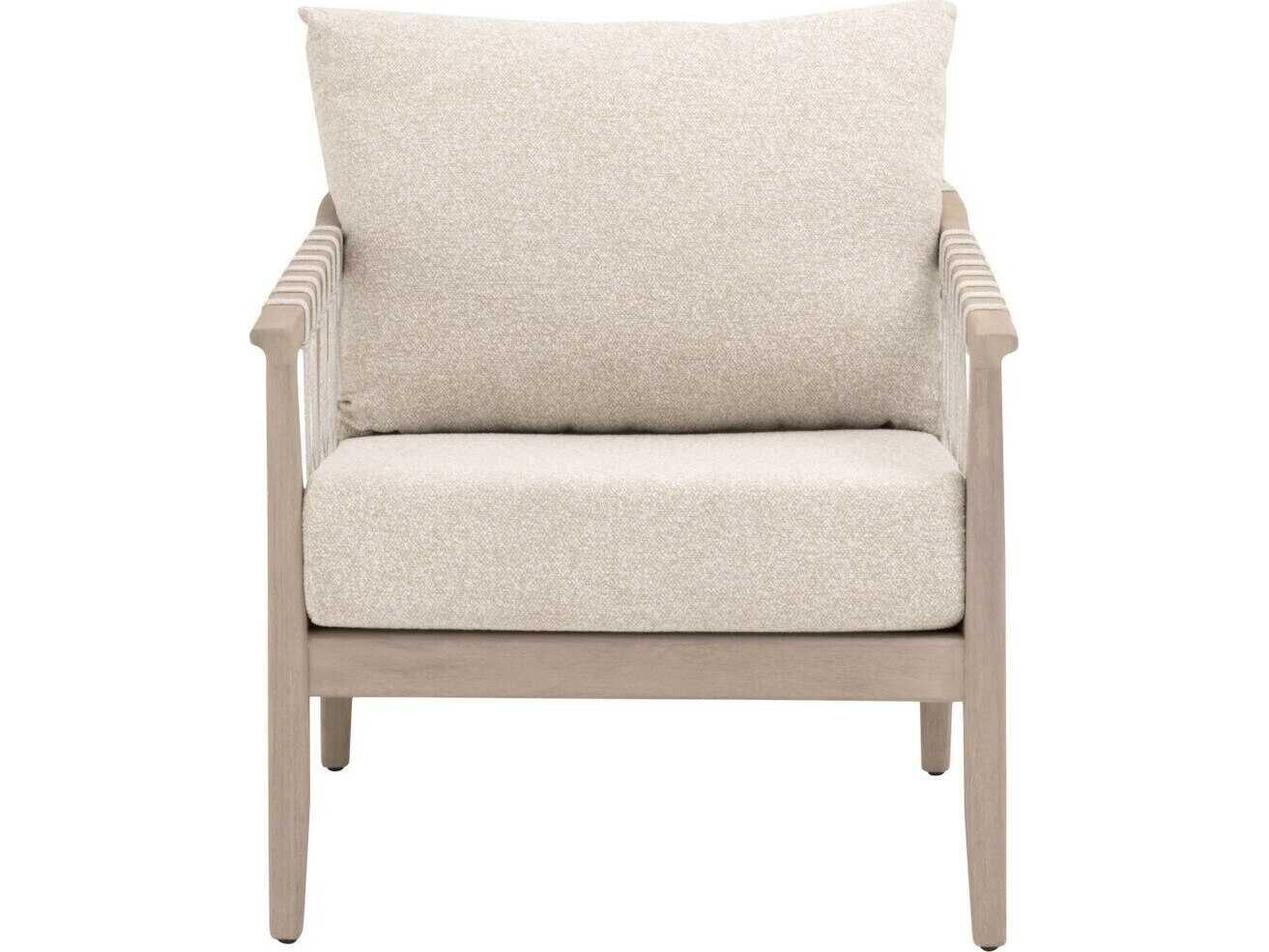 Essentials for Living Outdoor Sample Clear Washed Ever Teak Fabric Cushion Lounge Chair