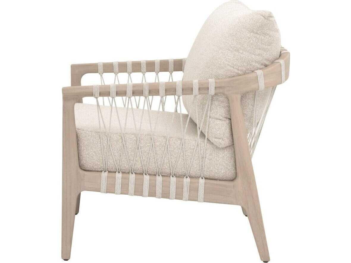 Essentials for Living Outdoor Sample Clear Washed Ever Teak Fabric Cushion Lounge Chair