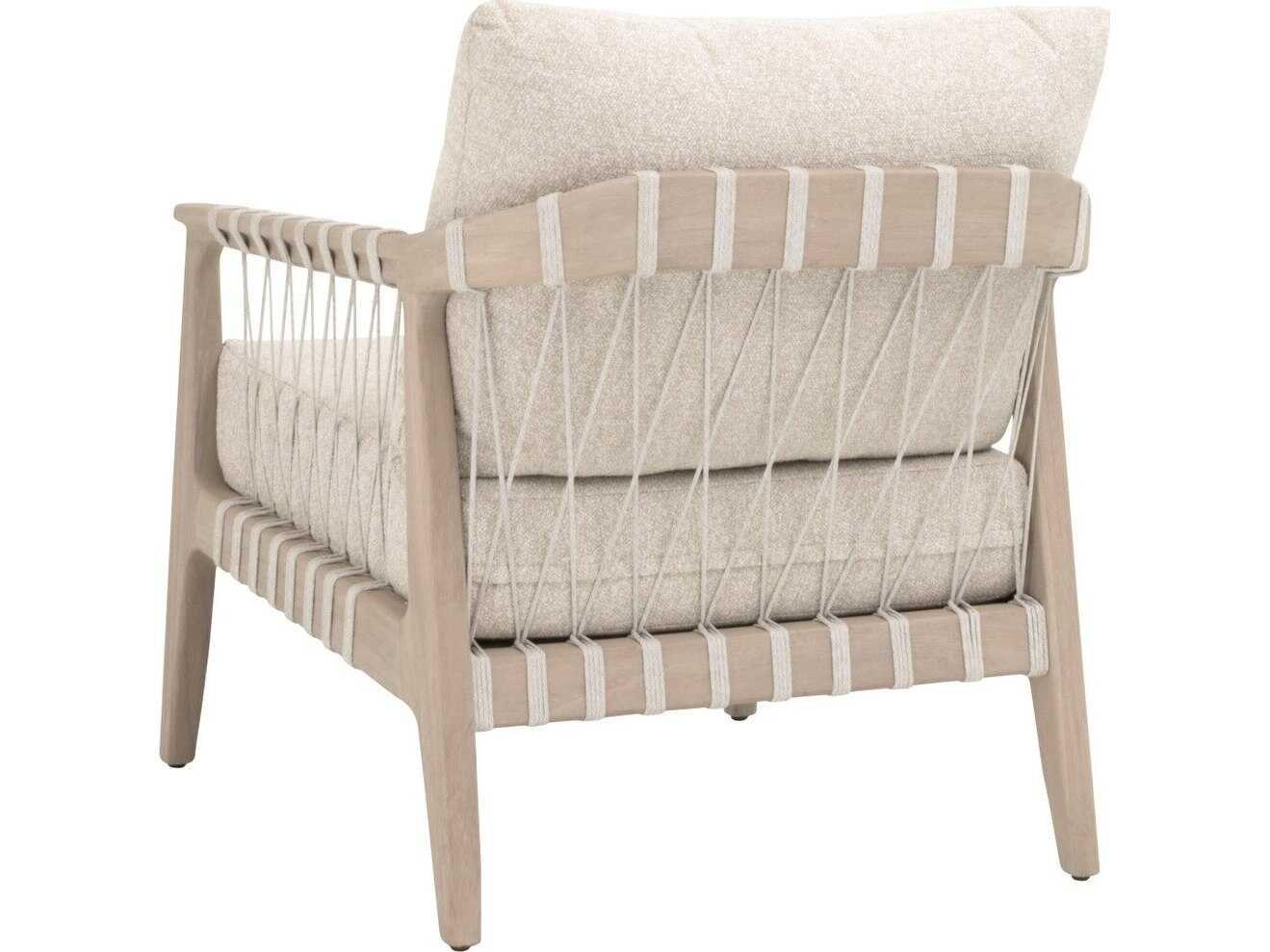 Essentials for Living Outdoor Sample Clear Washed Ever Teak Fabric Cushion Lounge Chair