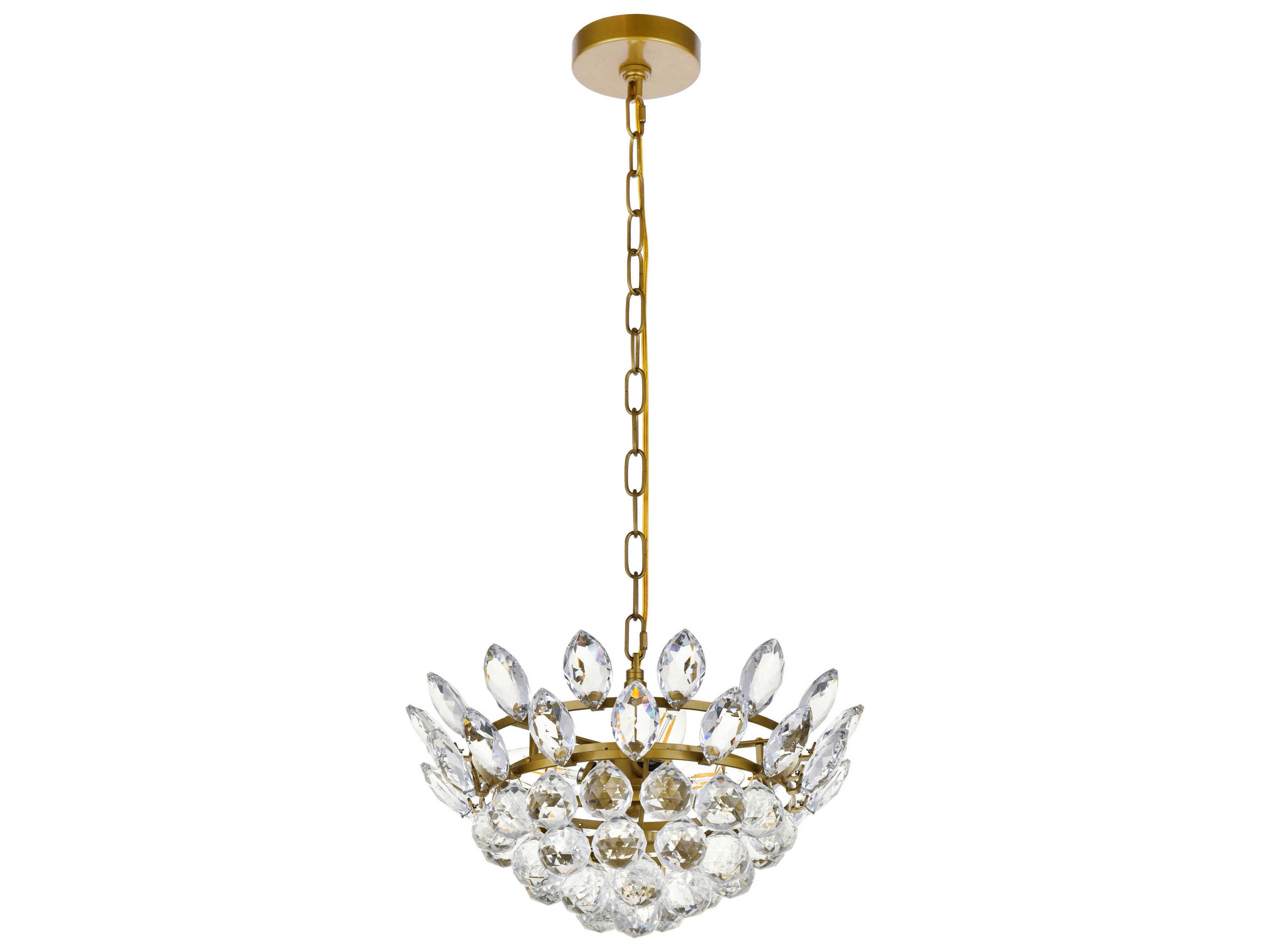 Elegant Lighting Emilia 3-Light Brass Crystal Pendant