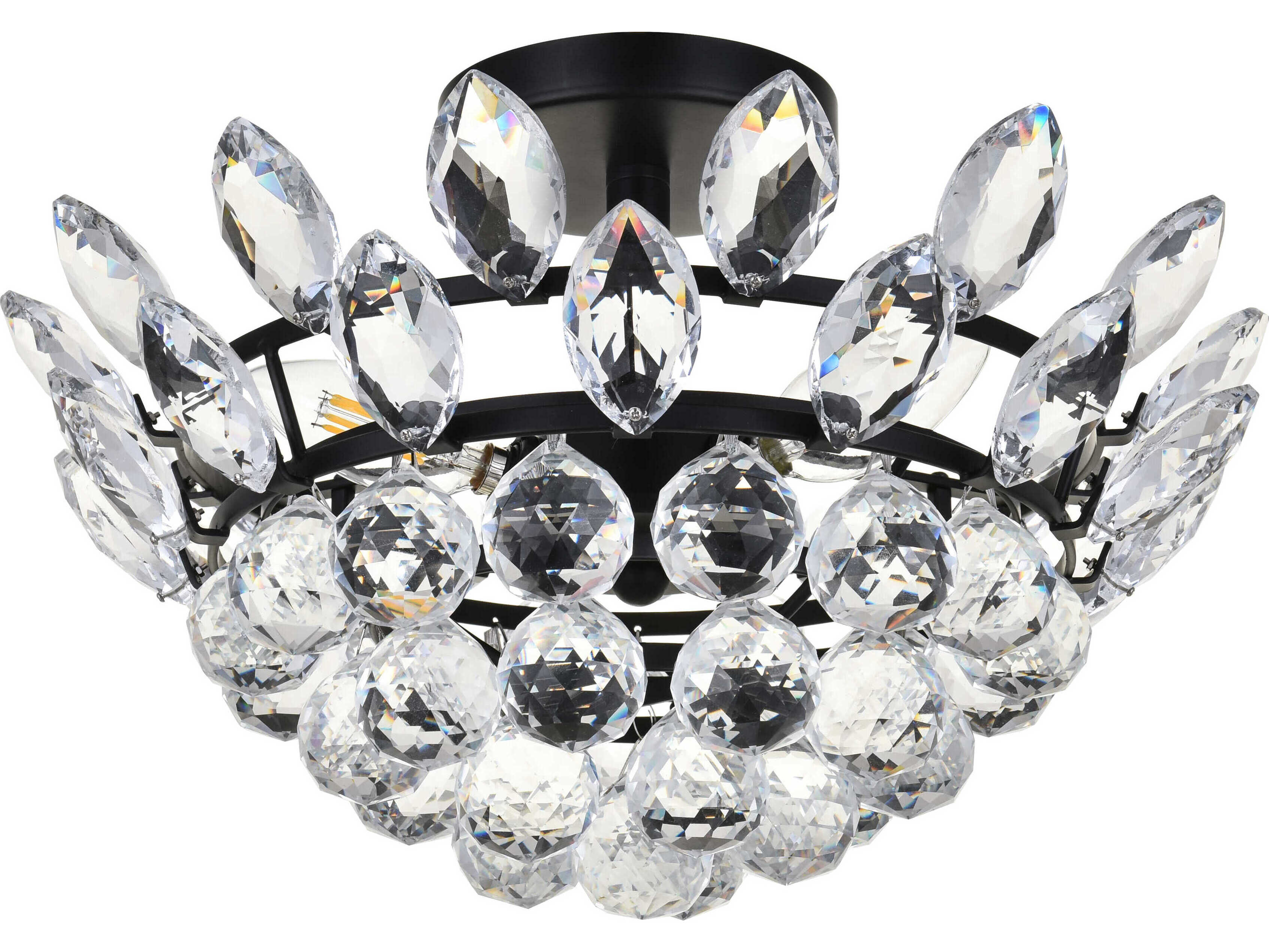 Elegant Lighting Emilia 3-Light Black Crystal Semi Flush Mount