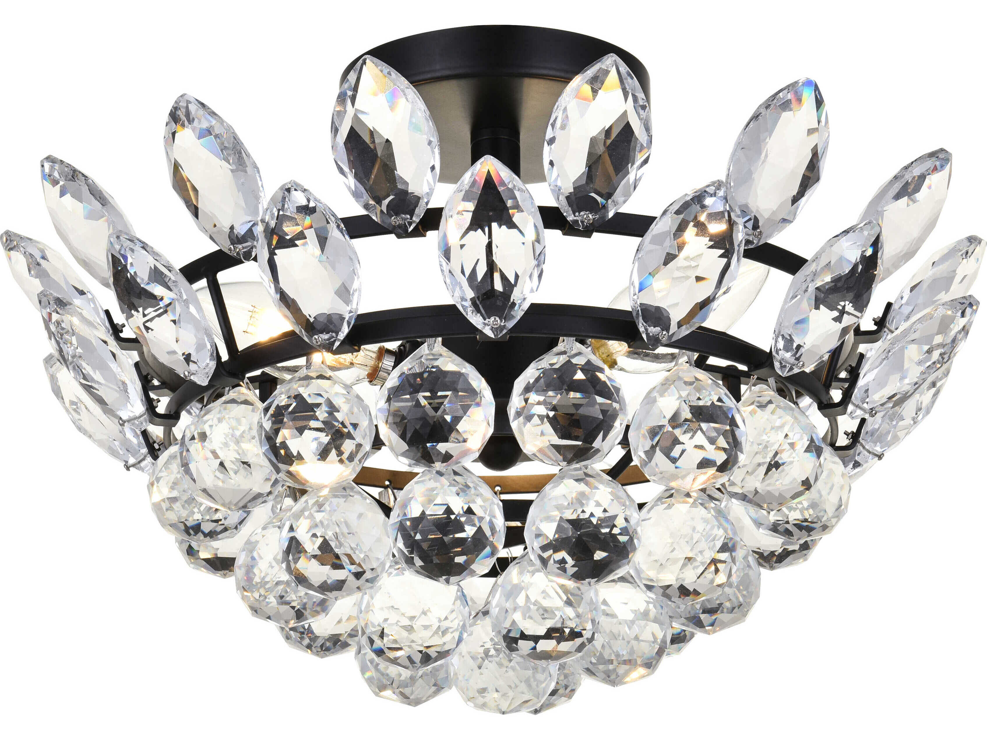 Elegant Lighting Emilia 3-Light Black Crystal Semi Flush Mount