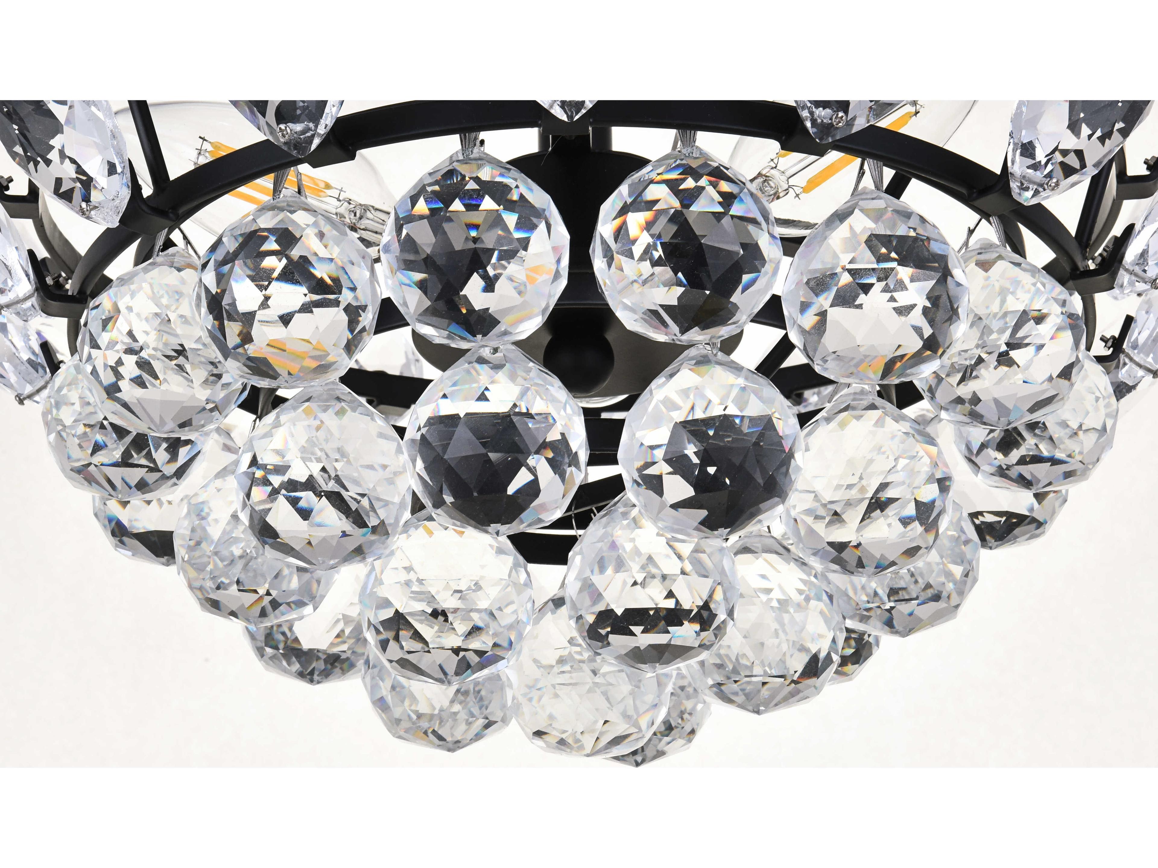 Elegant Lighting Emilia 3-Light Black Crystal Semi Flush Mount