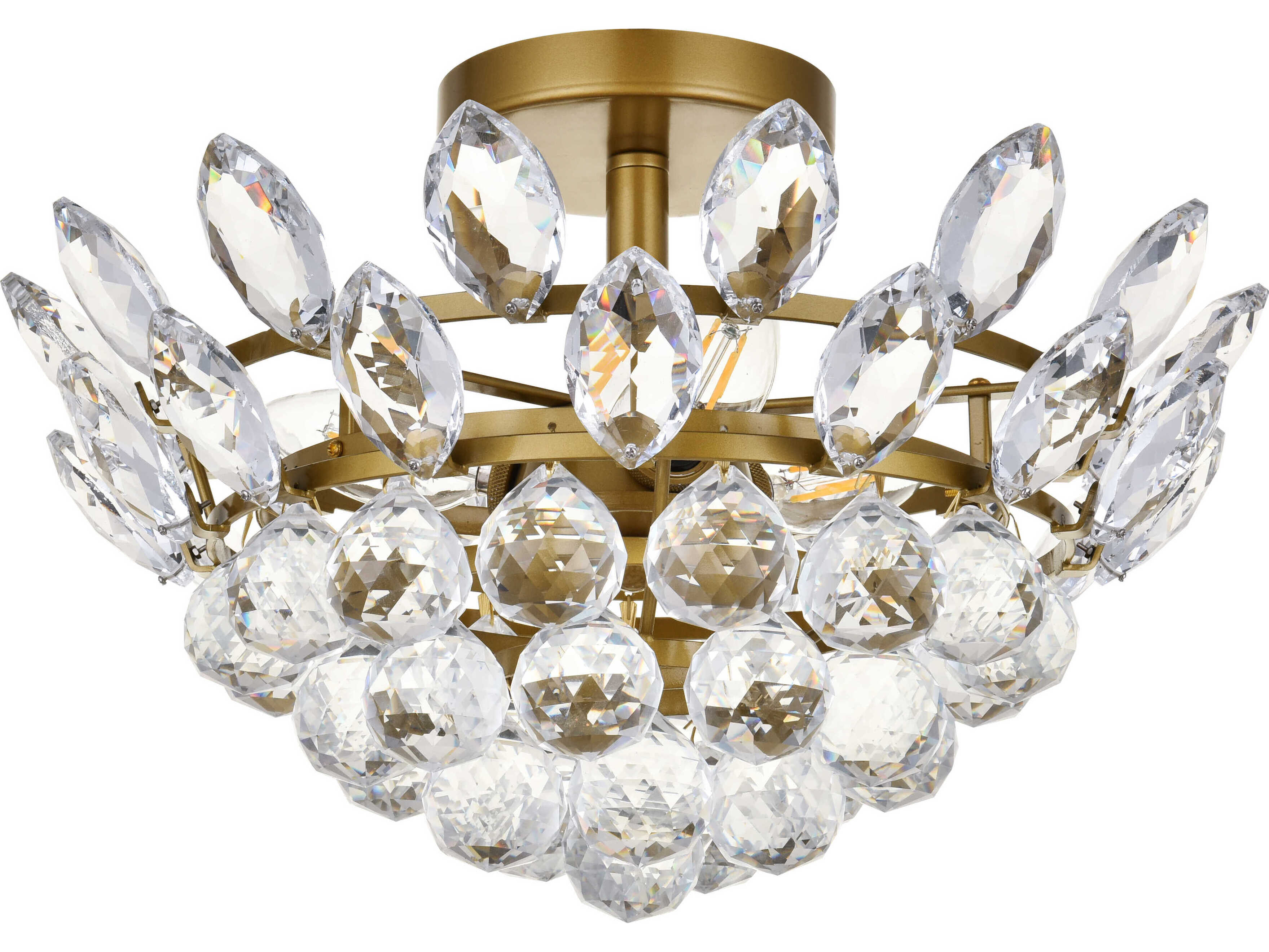 Elegant Lighting Emilia 3-Light Brass Crystal Semi Flush Mount