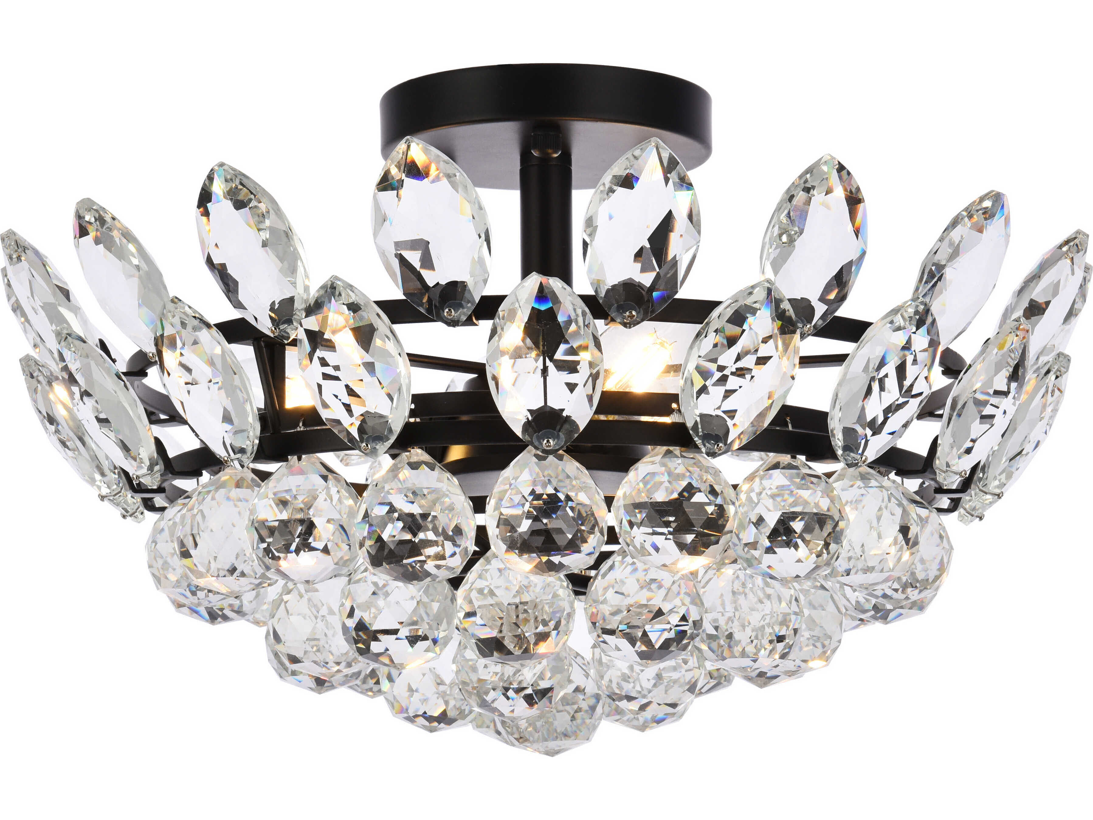 Elegant Lighting Emilia 3-Light Black Crystal Semi Flush Mount