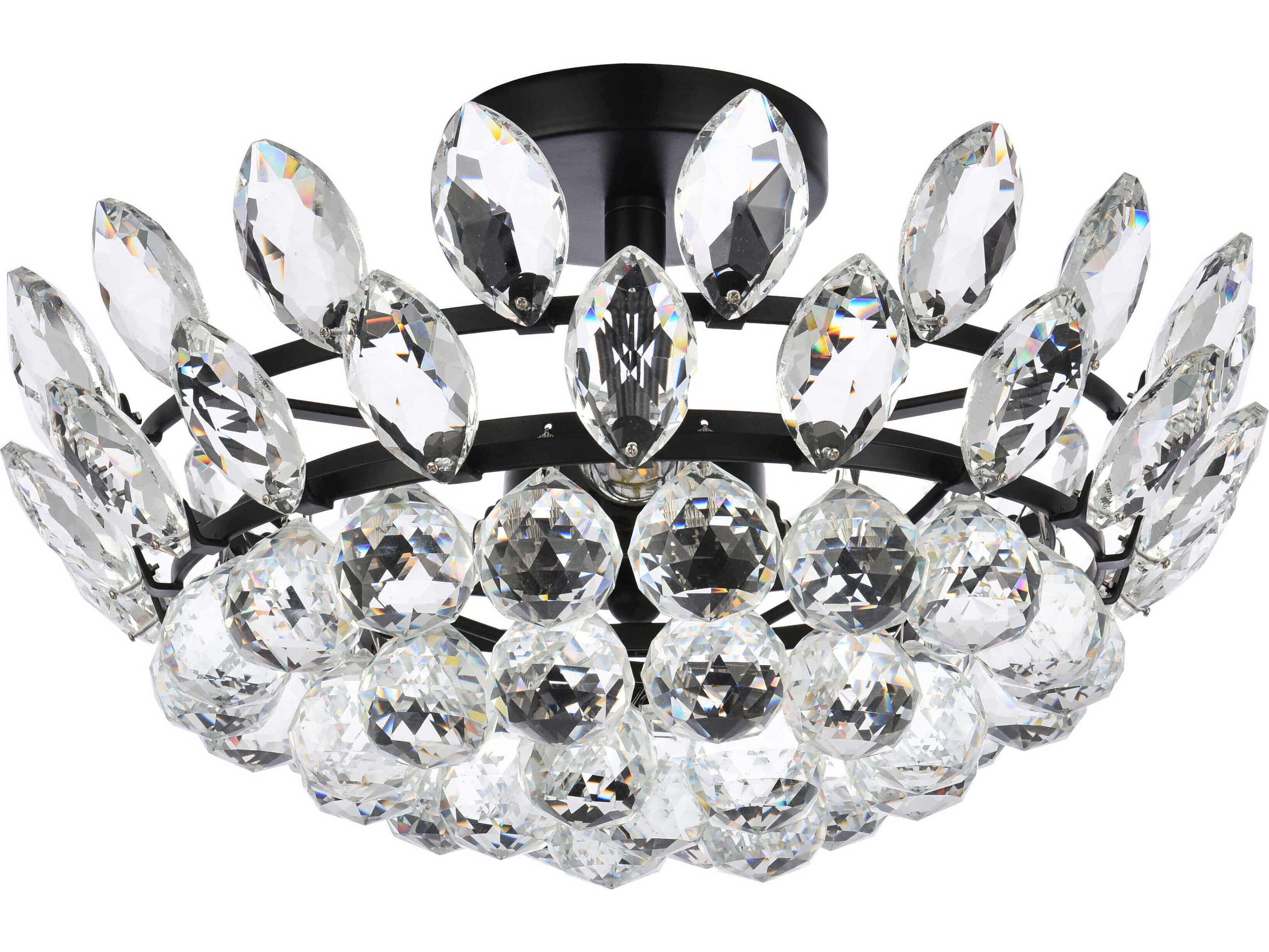 Elegant Lighting Emilia 3-Light Black Crystal Semi Flush Mount