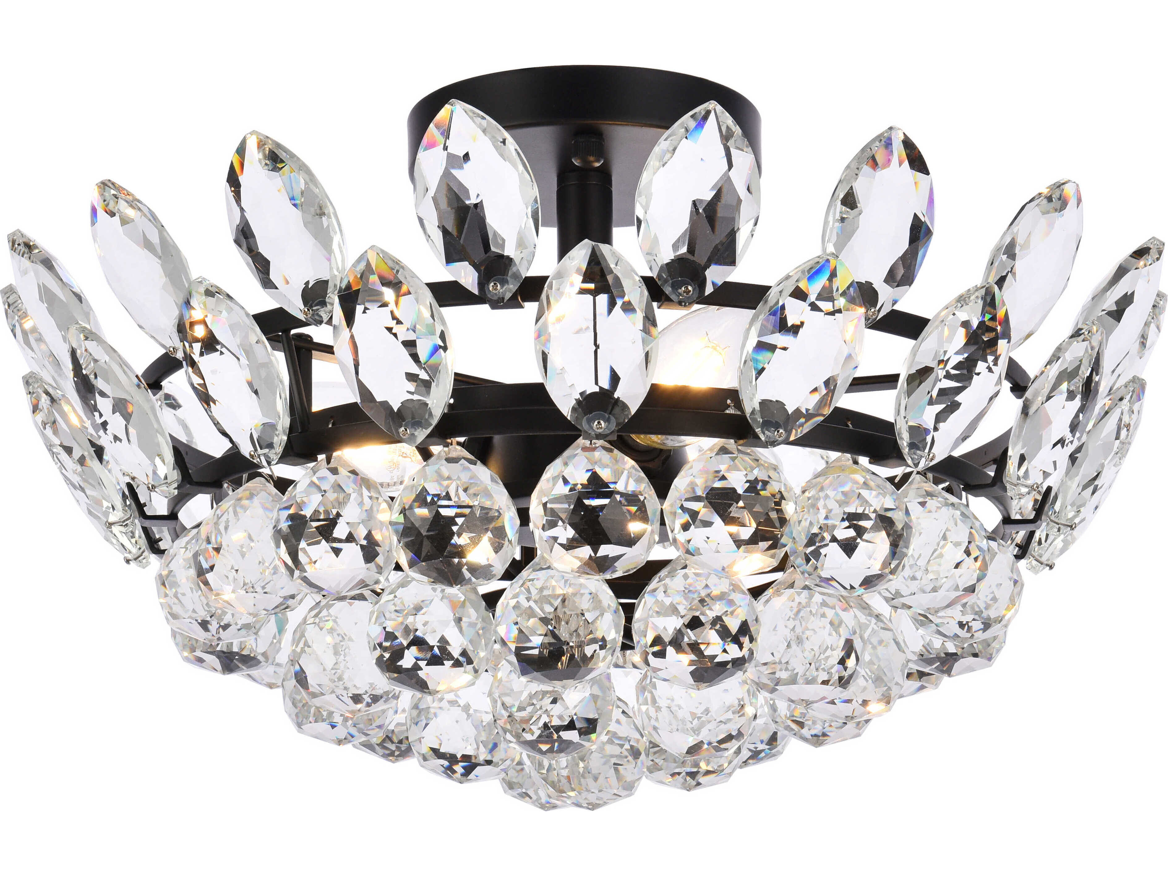 Elegant Lighting Emilia 3-Light Black Crystal Semi Flush Mount