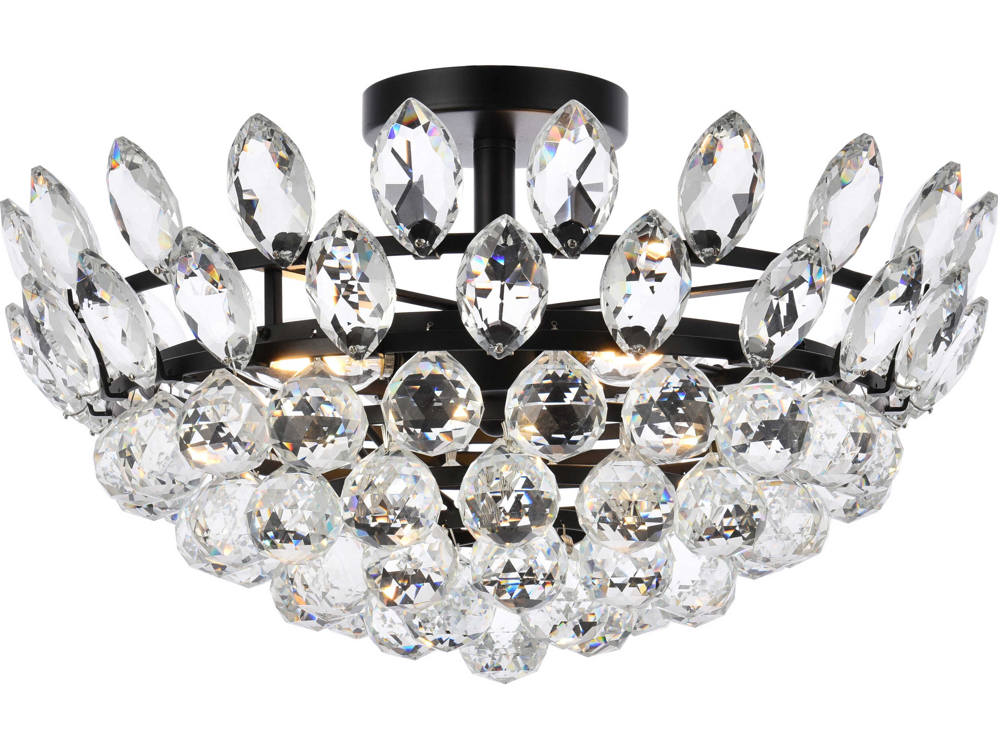 Elegant Lighting Emilia 5-Light Black Crystal Semi Flush Mount