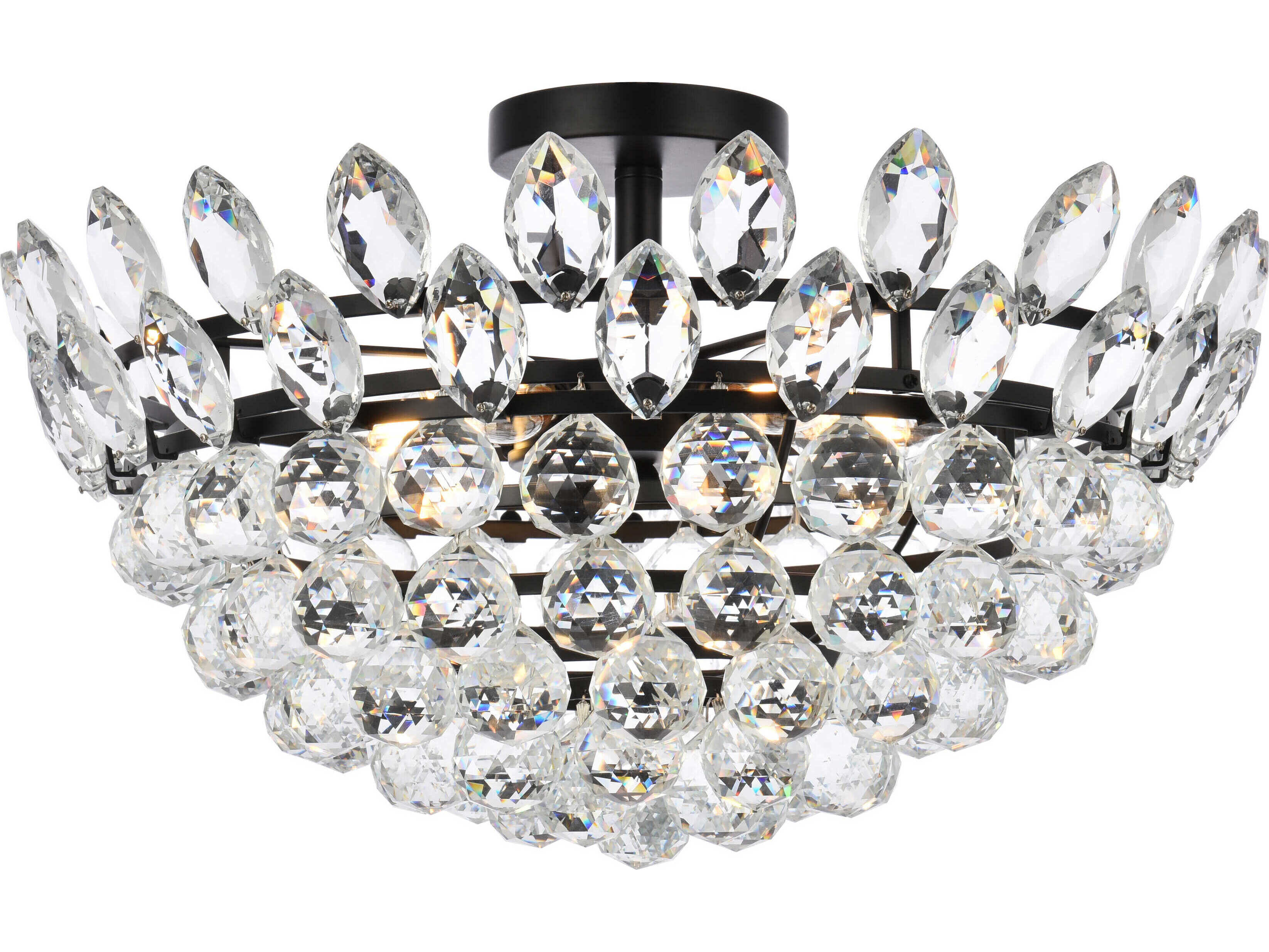 Elegant Lighting Emilia 5-Light Black Crystal Semi Flush Mount