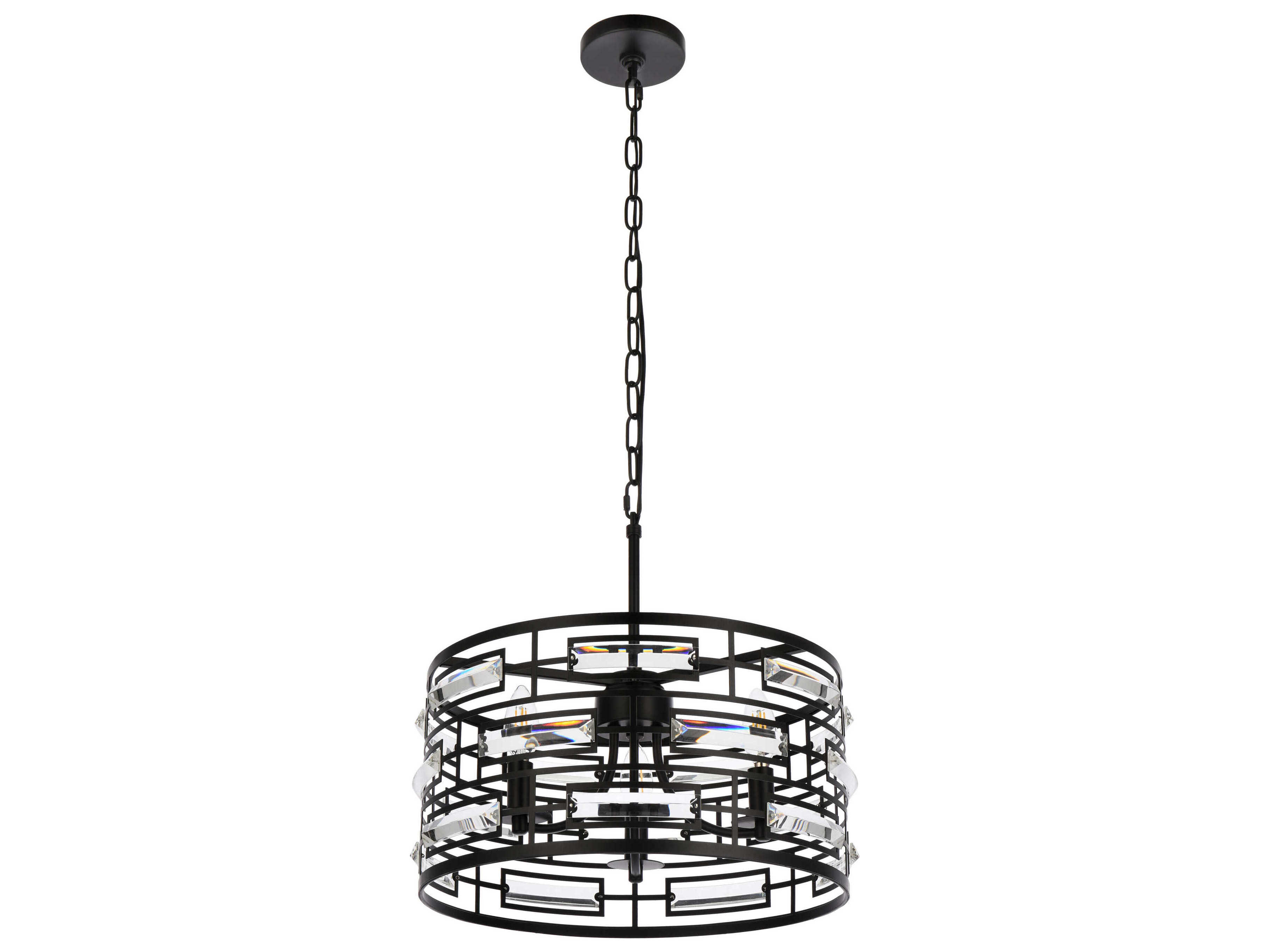 Elegant Lighting Kennedy 3-Light Black Crystal Drum Chandelier