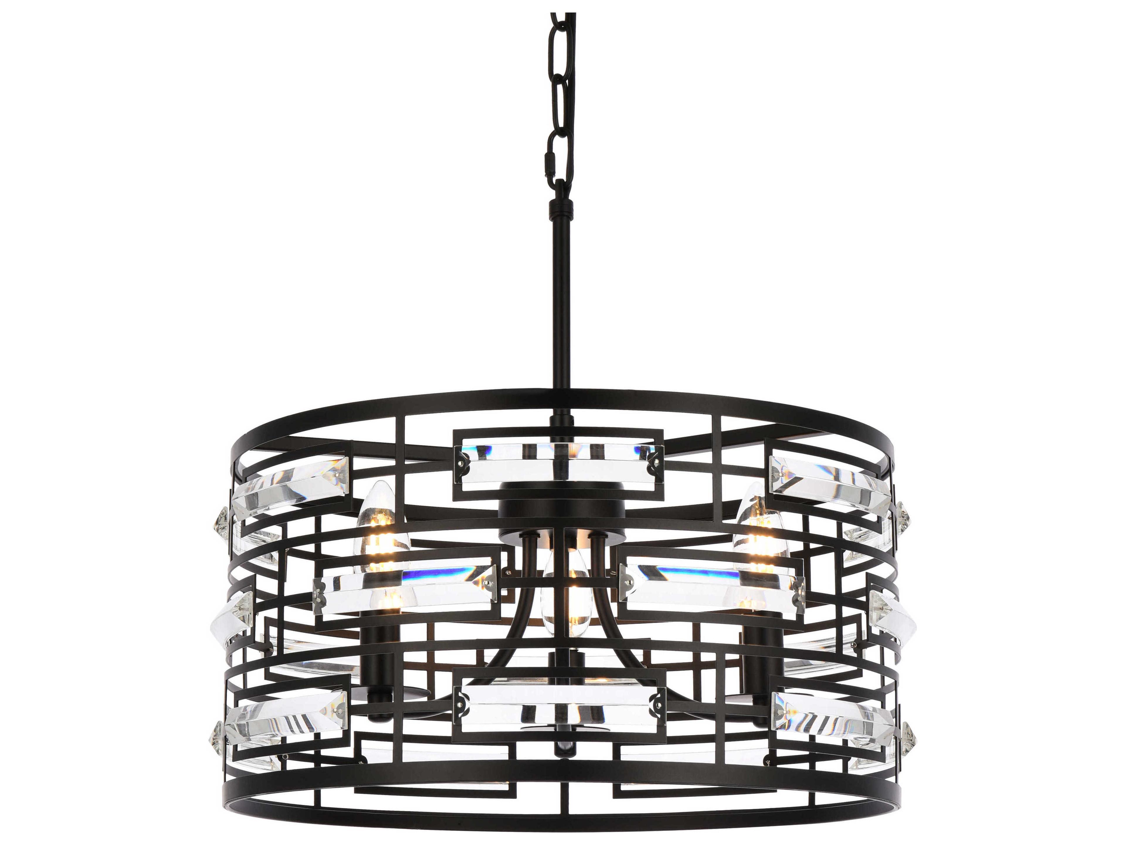 Elegant Lighting Kennedy 3-Light Black Crystal Drum Chandelier