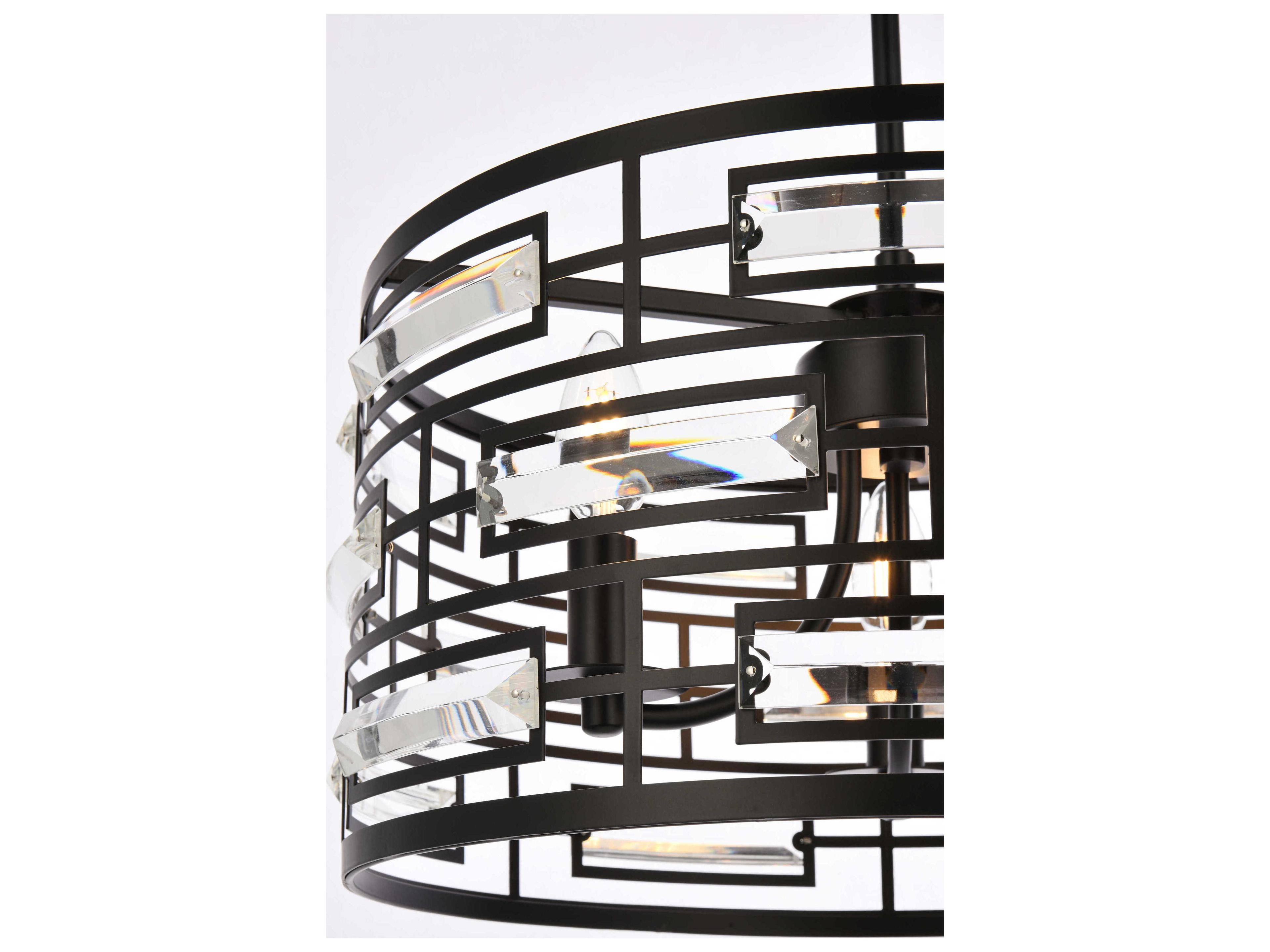 Elegant Lighting Kennedy 3-Light Black Crystal Drum Chandelier