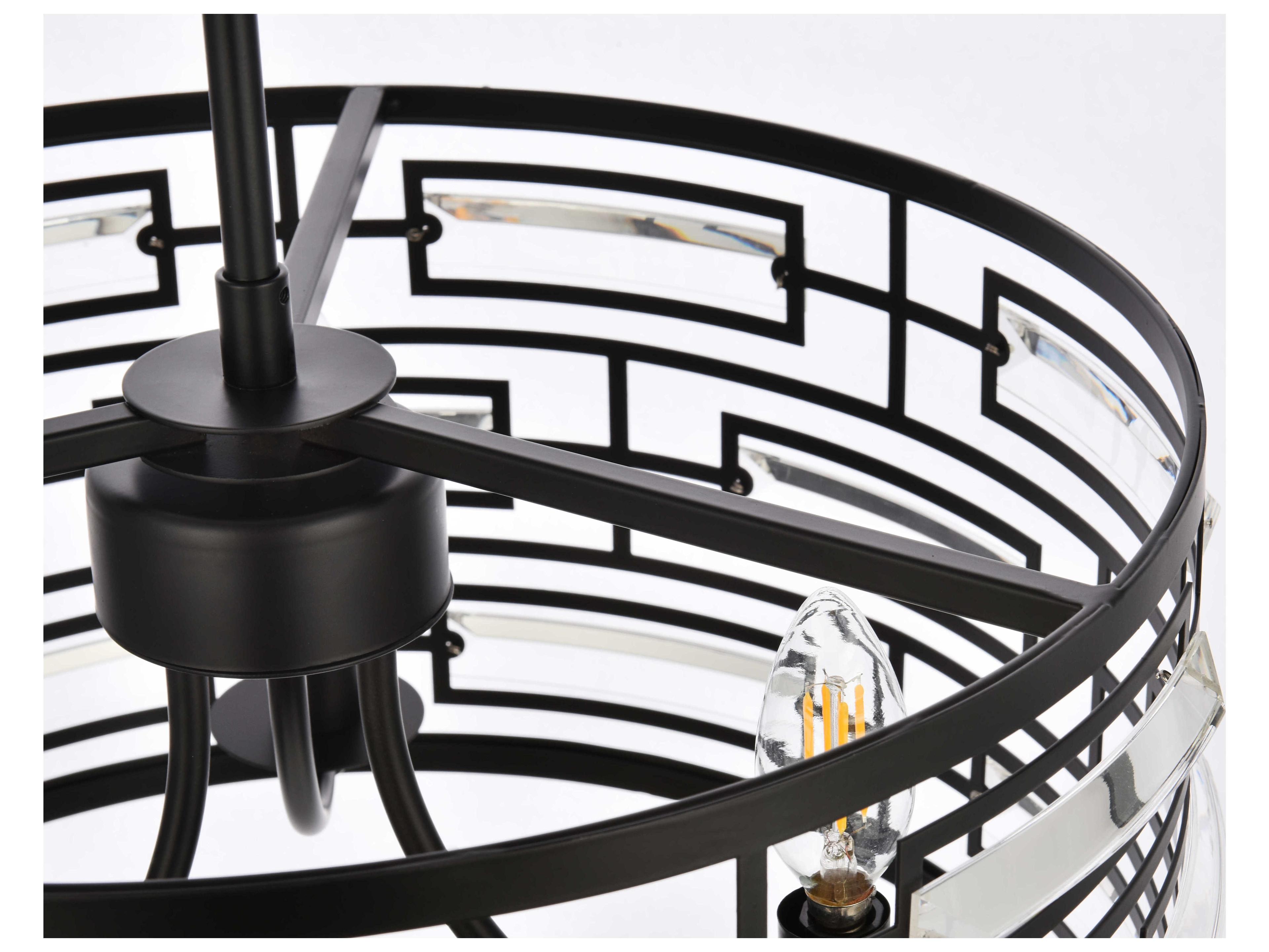 Elegant Lighting Kennedy 3-Light Black Crystal Drum Chandelier