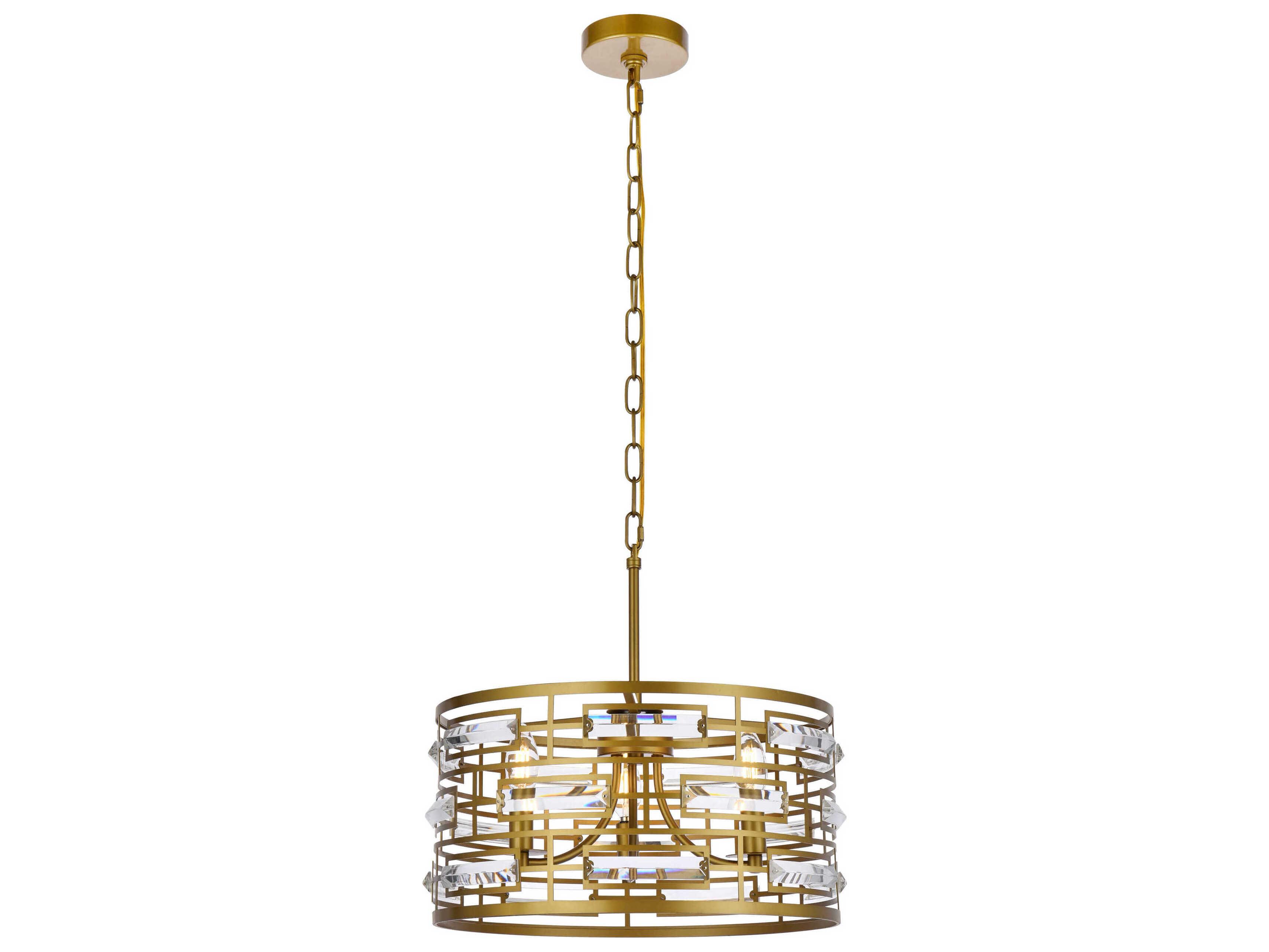 Elegant Lighting Kennedy 3-Light Brass Crystal Drum Chandelier