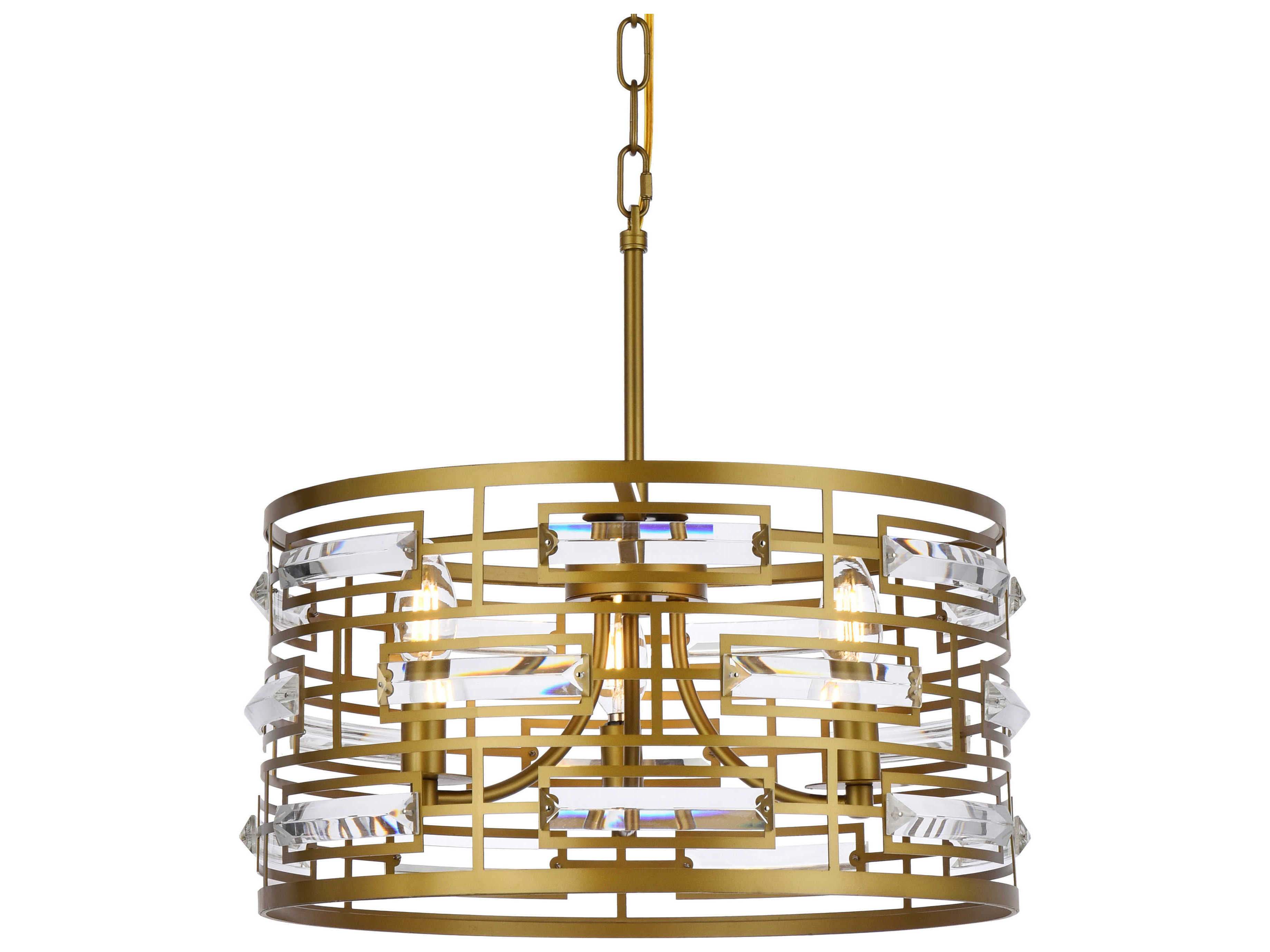 Elegant Lighting Kennedy 3-Light Brass Crystal Drum Chandelier