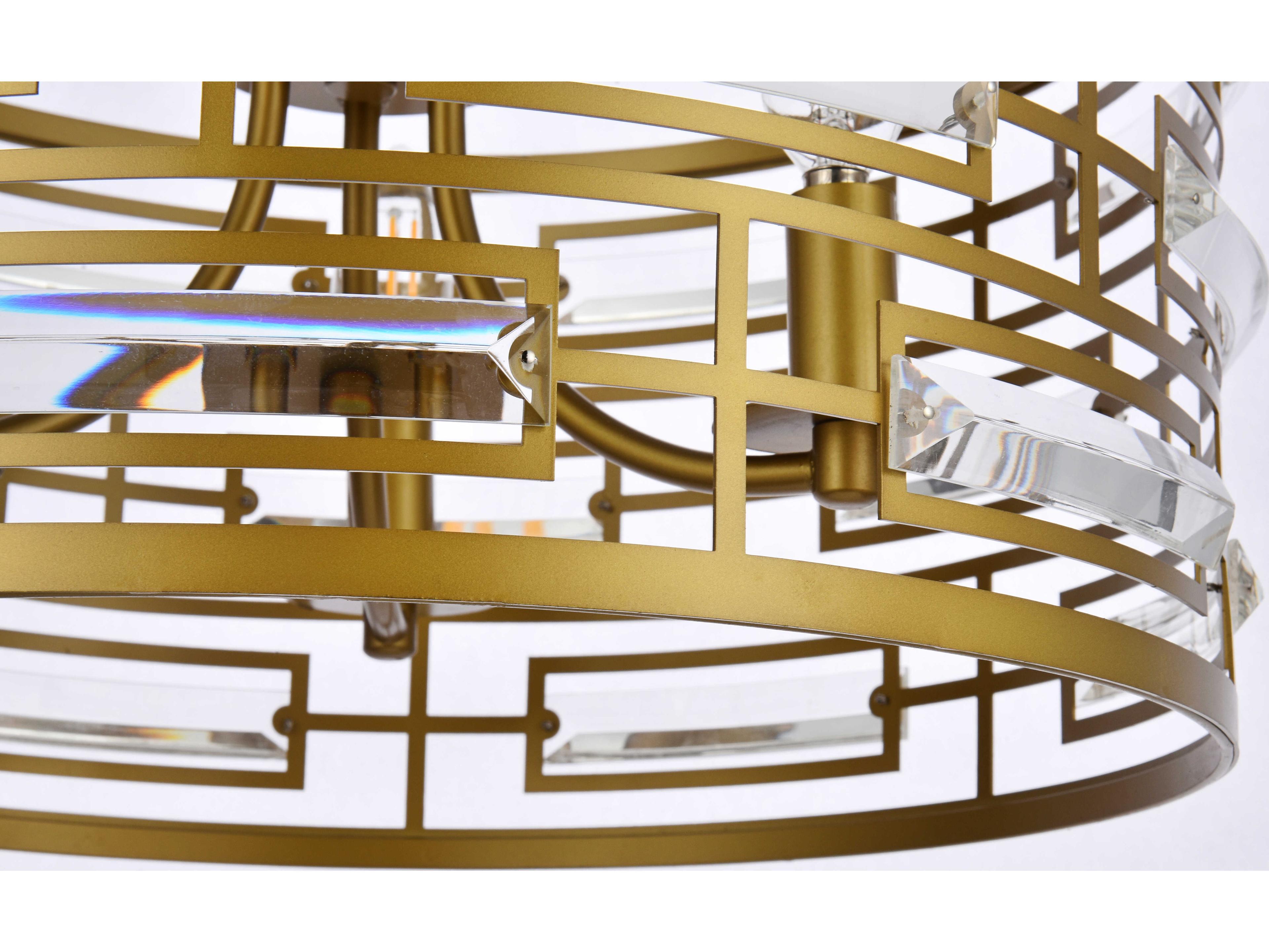 Elegant Lighting Kennedy 3-Light Brass Crystal Drum Chandelier