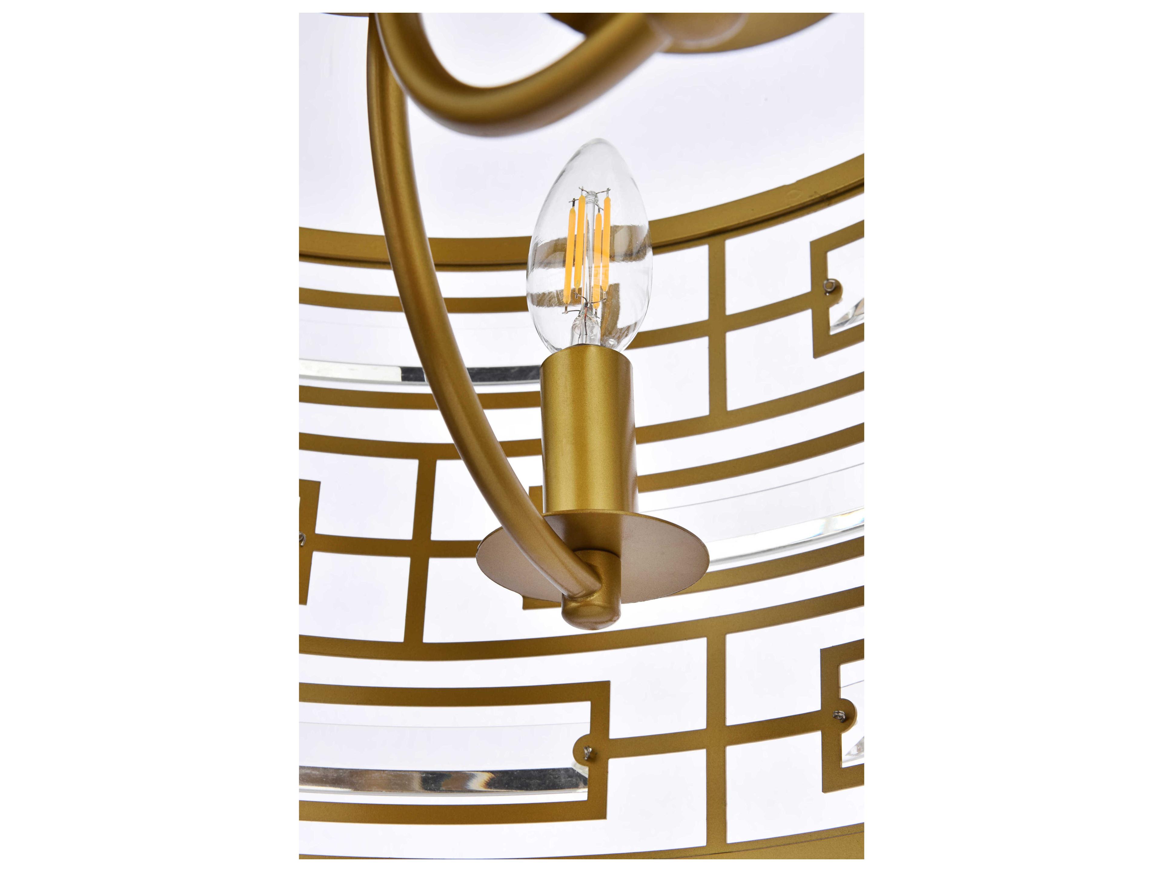 Elegant Lighting Kennedy 3-Light Brass Crystal Drum Chandelier